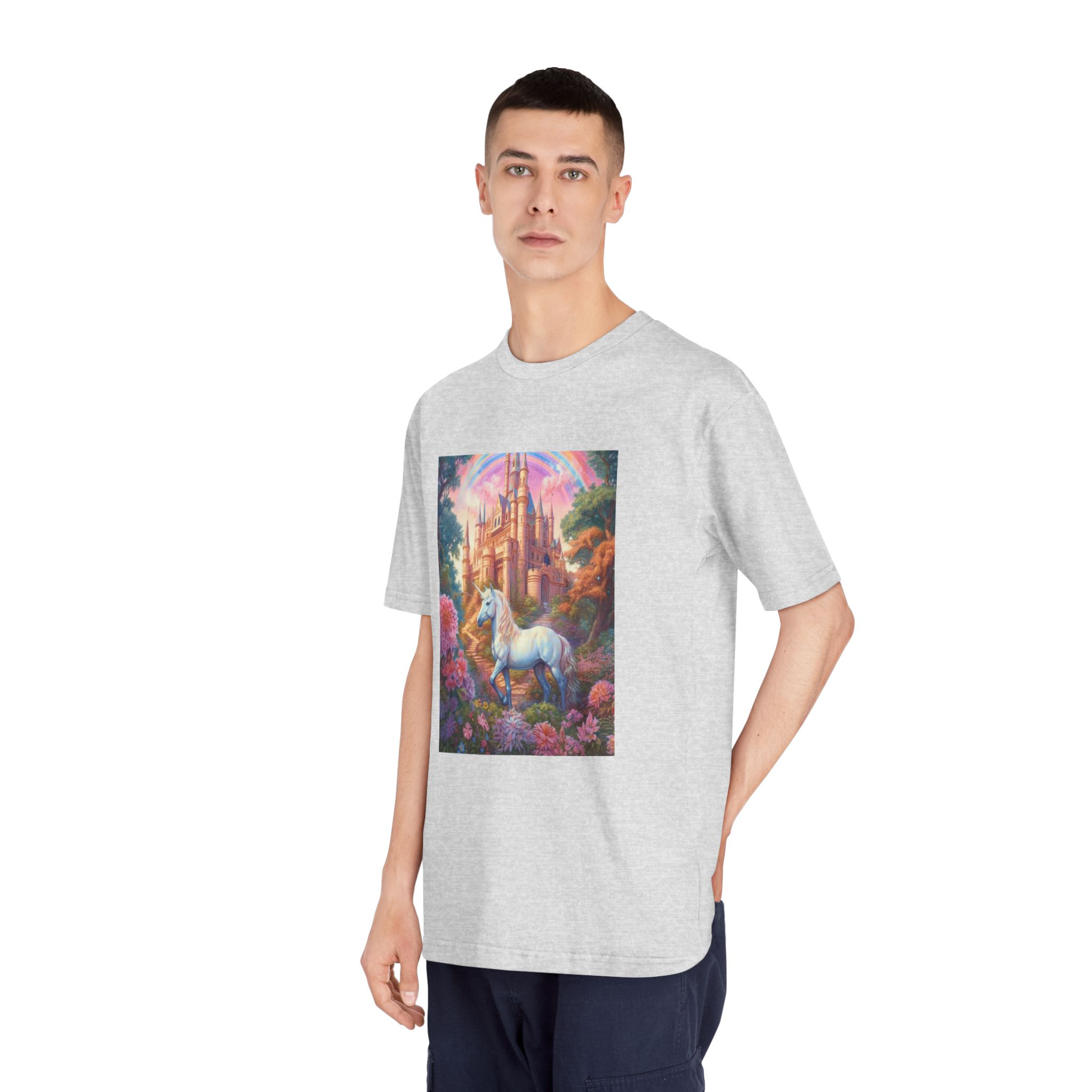 Painting Unicorn Front Castle With Rainbow Generative Ai Unisex Classic Crewneck T Shirt - Image 16