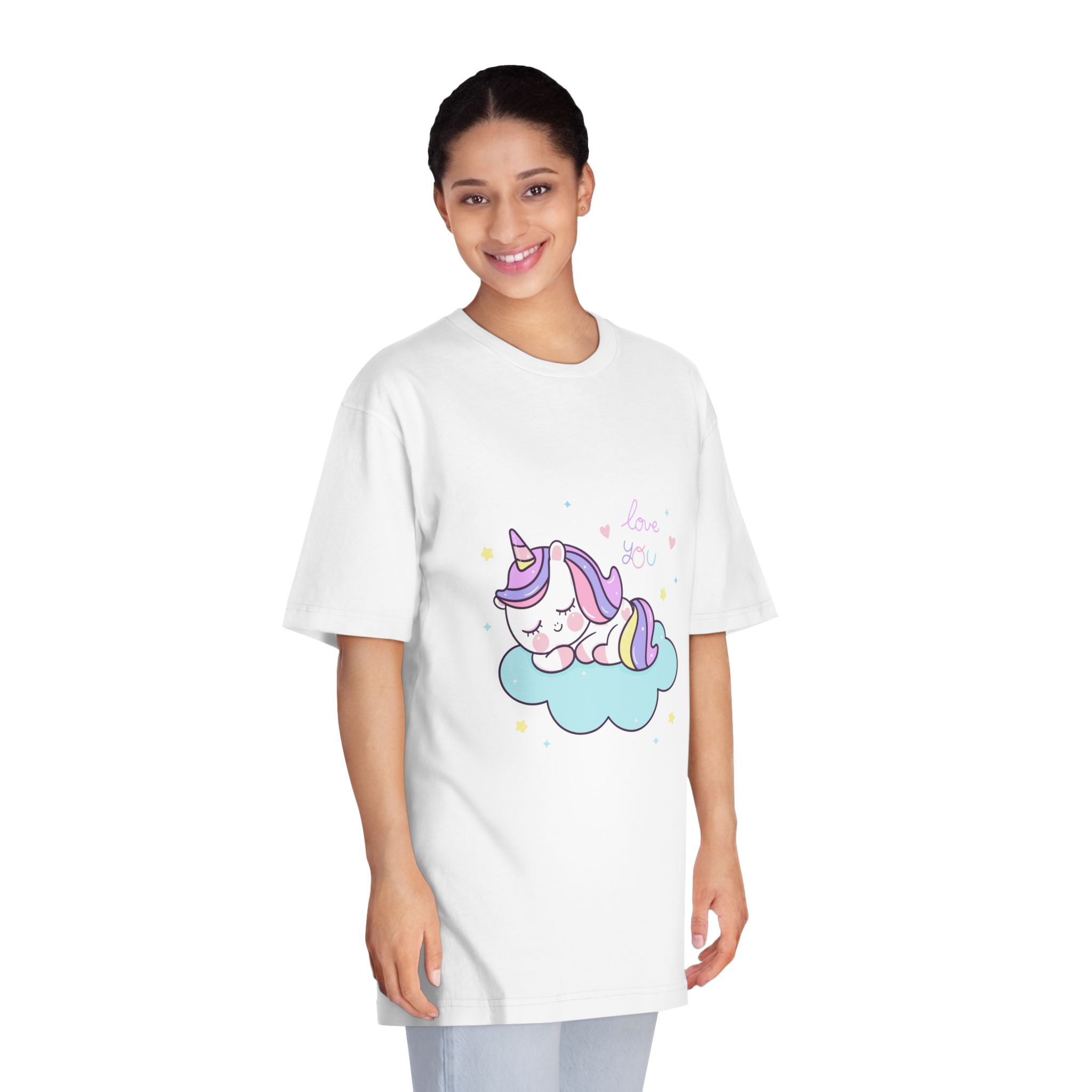 Cute Unicorn Sleep Cartoon Cloud Sweet Dream Kawaii Hand Drawn Unisex Classic Crewneck T Shirt - Image 3