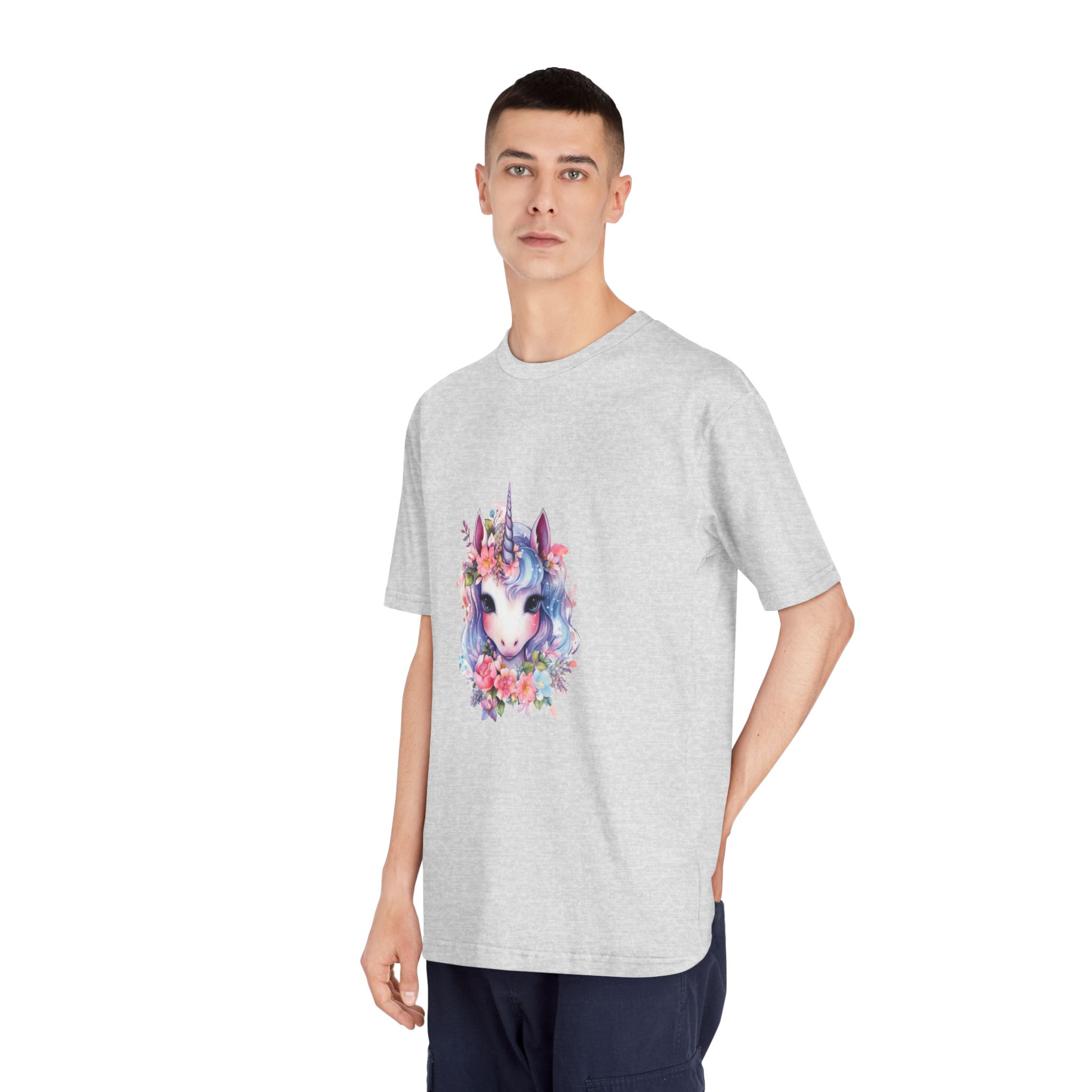 Cute Colorful Magic Unicorn With Flowers Watercolor Style (1) Copy Unisex Classic Crewneck T Shirt - Image 16