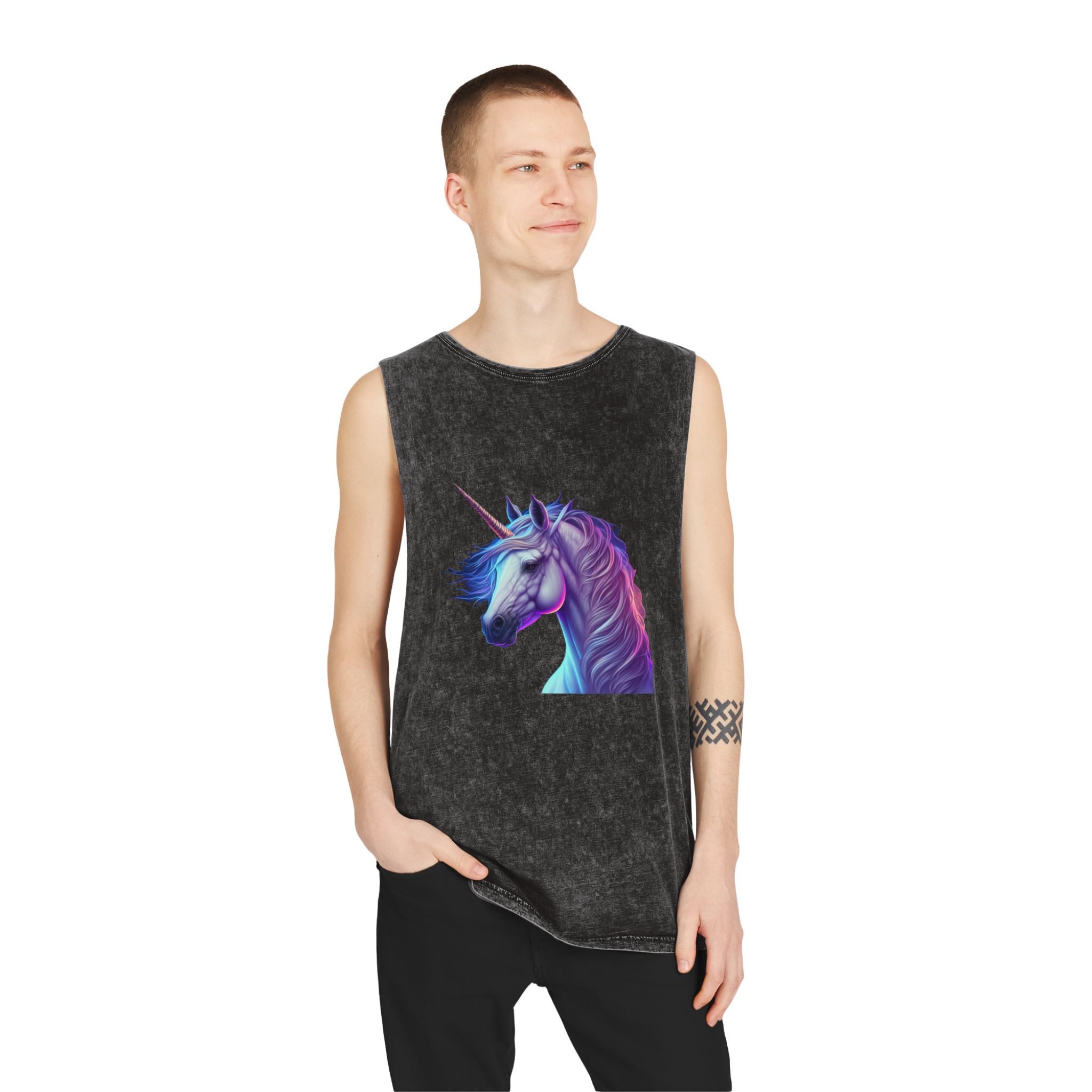 Adorable Colorful Unicorn Copy Unisex Stonewash Tank Top - Image 3