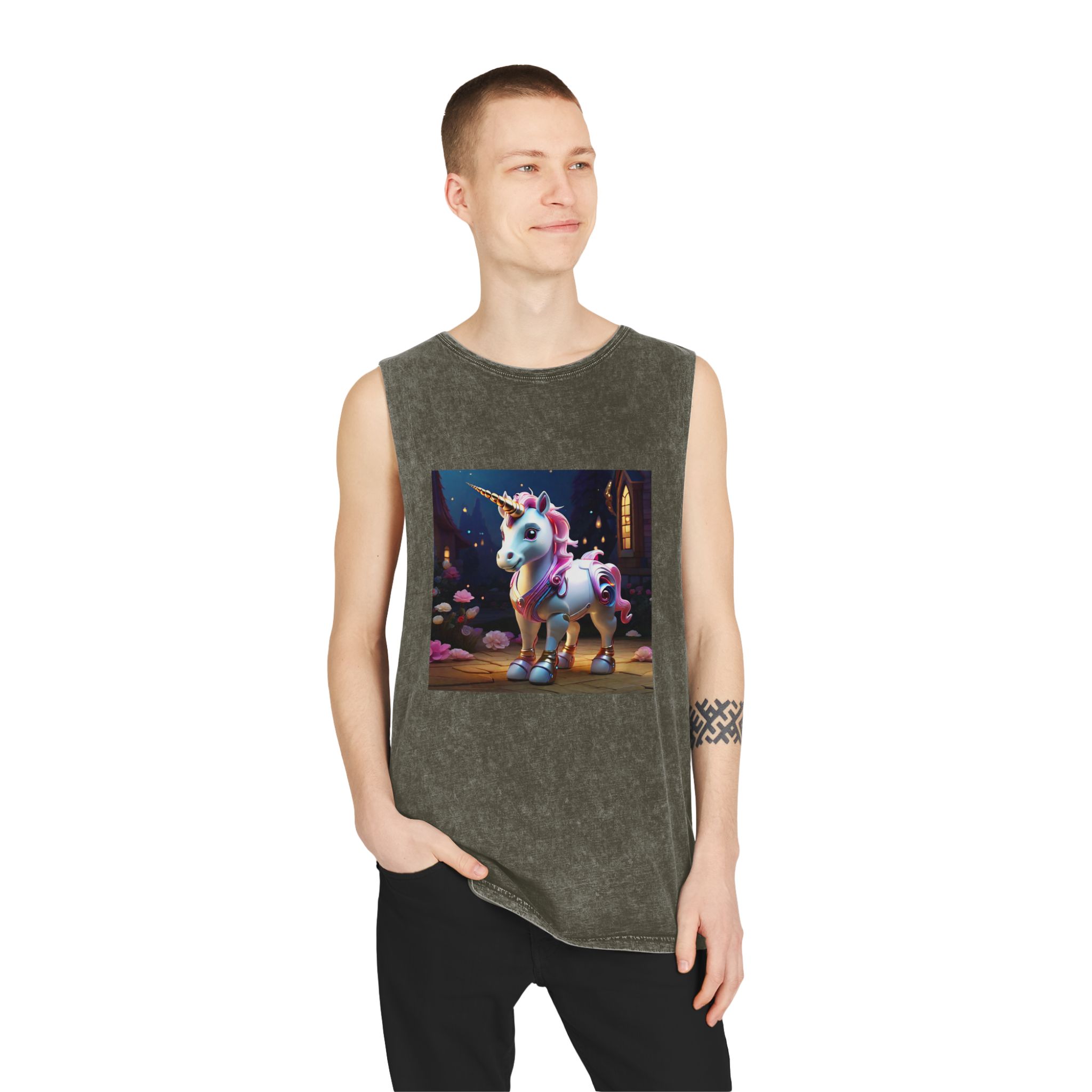 Animated Unicorn Children Generated By Ai (9) Unisex Stonewash Tank Top - Image 7