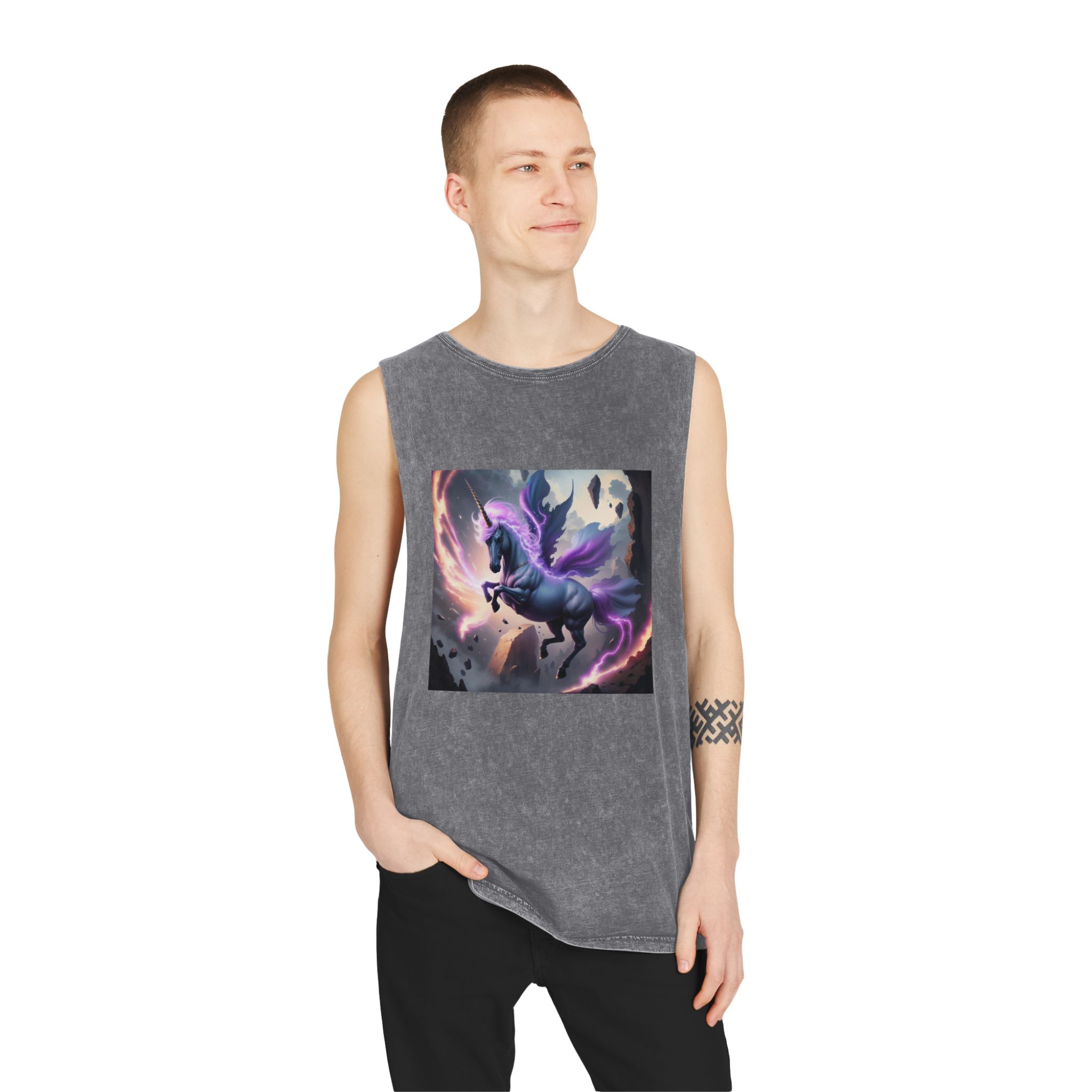 Unicorn Painting Unisex Stonewash Tank Top - Image 11