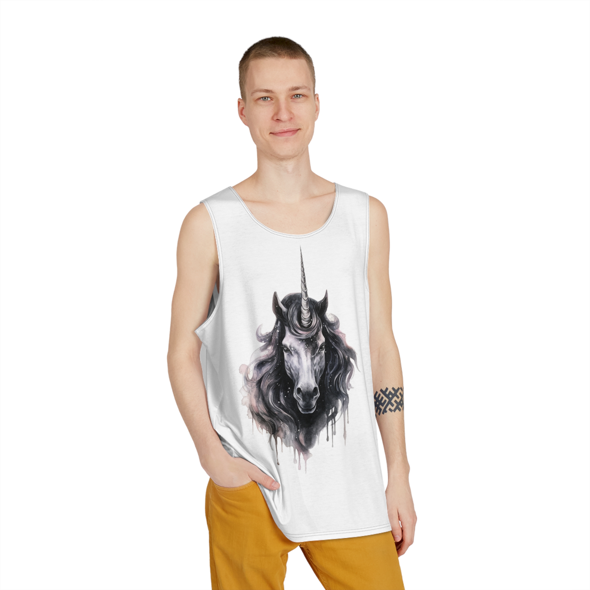 Painting Unicorn With Long Mane Horn Generative Ai Mens Tank Aop - Image 3