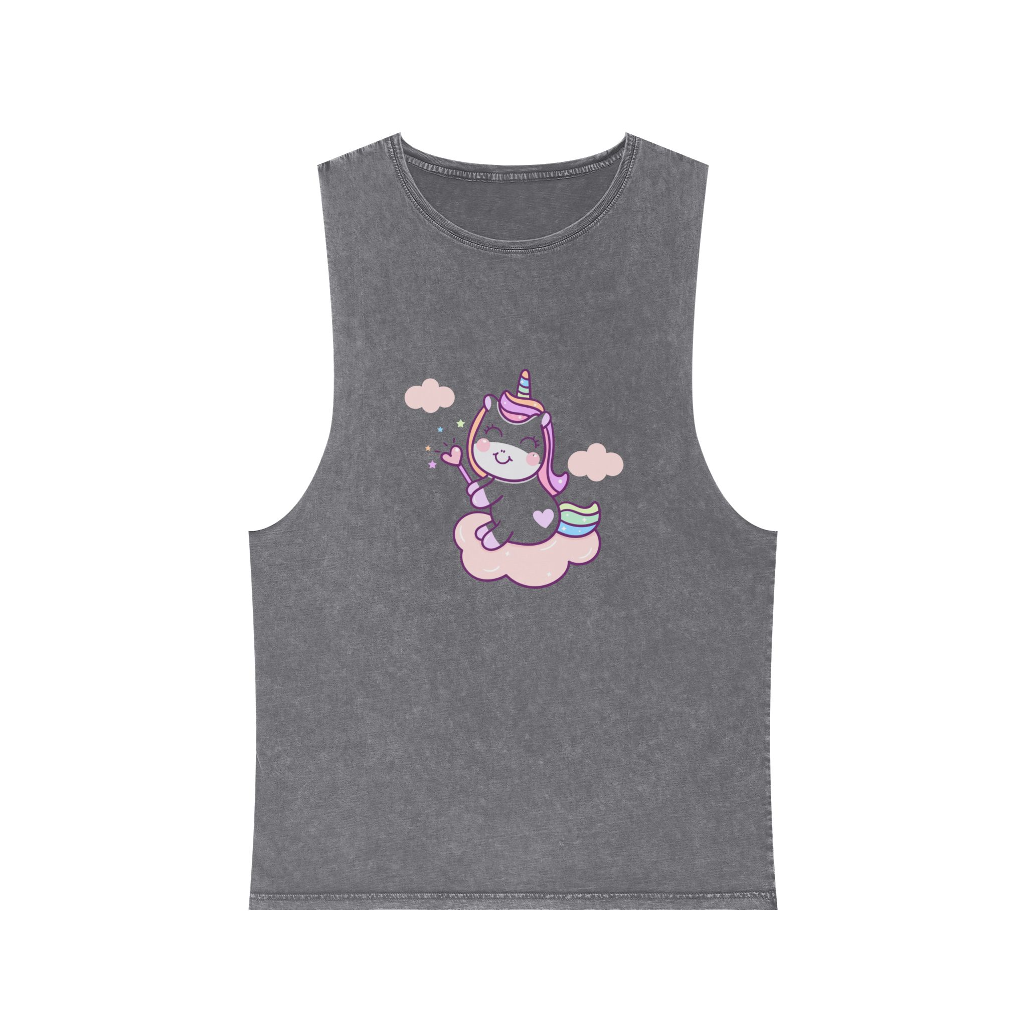 Cute Unicorn Vector Holding Heart Wand Cloud Unisex Stonewash Tank Top - Image 9