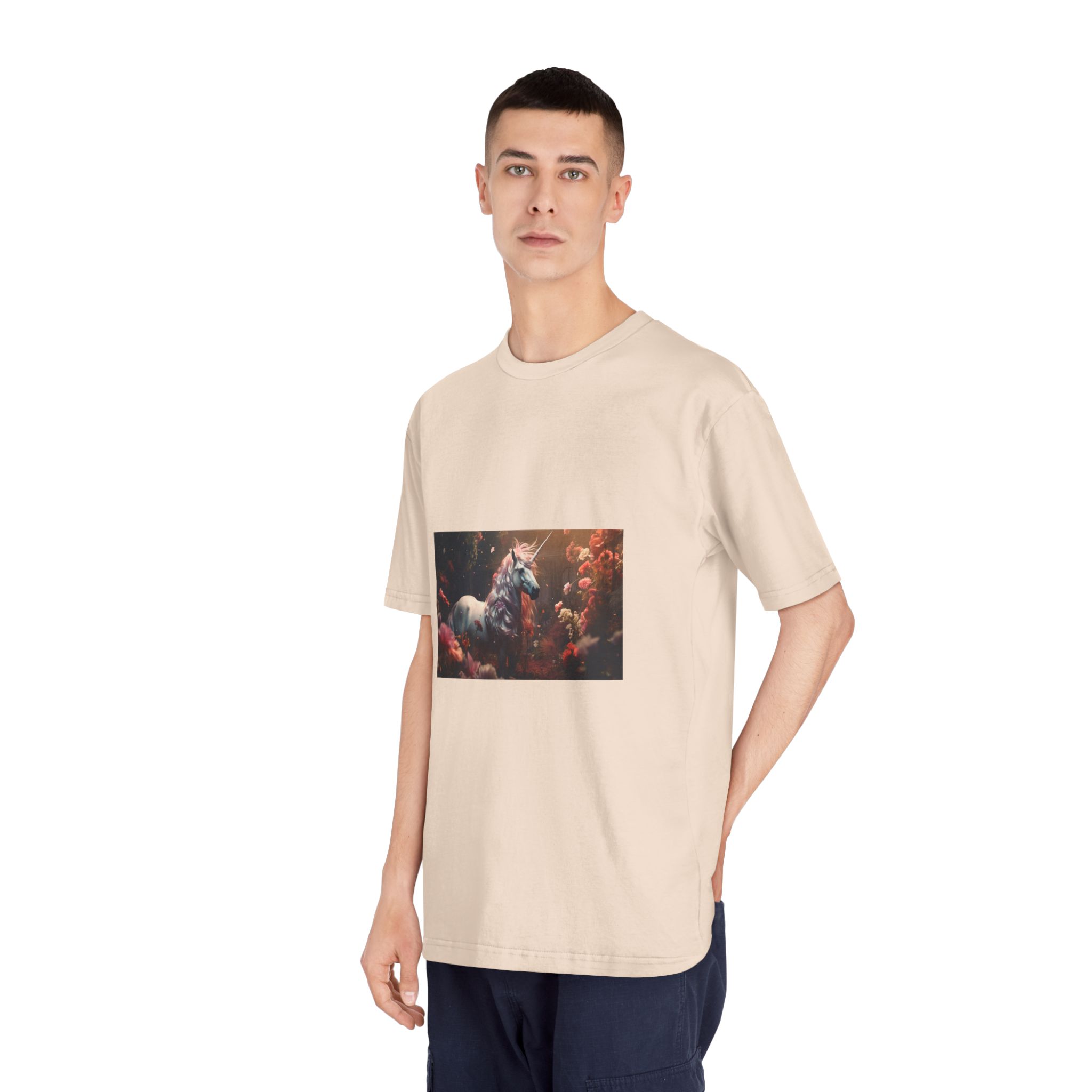Unicorn With Long Mane Standing Field Flowers Generative Ai Unisex Classic Crewneck T Shirt - Image 12