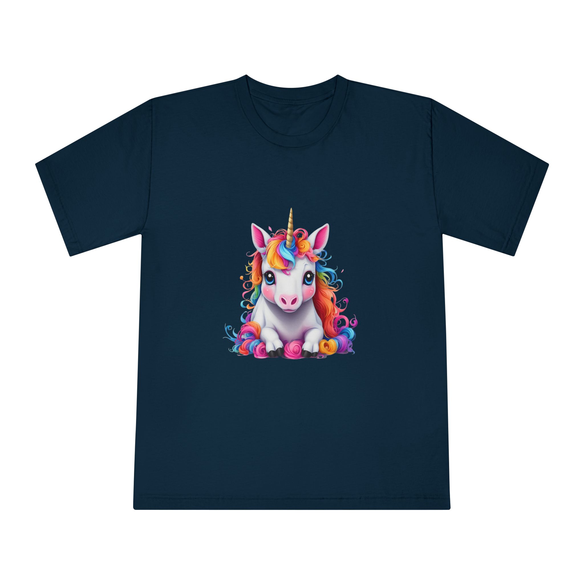 Cute Unicorn With Colorful Hair Isolated White Background Unisex Classic Crewneck T Shirt - Image 17