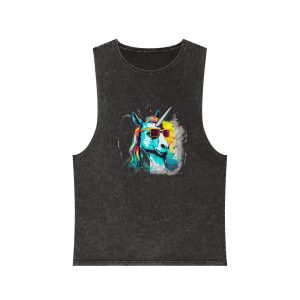 Cute Cartoon Baby Unicorn Isolated Transparent Background Ideal Tshirt Prints Stickers Mugs Unisex Stonewash Tank Top
