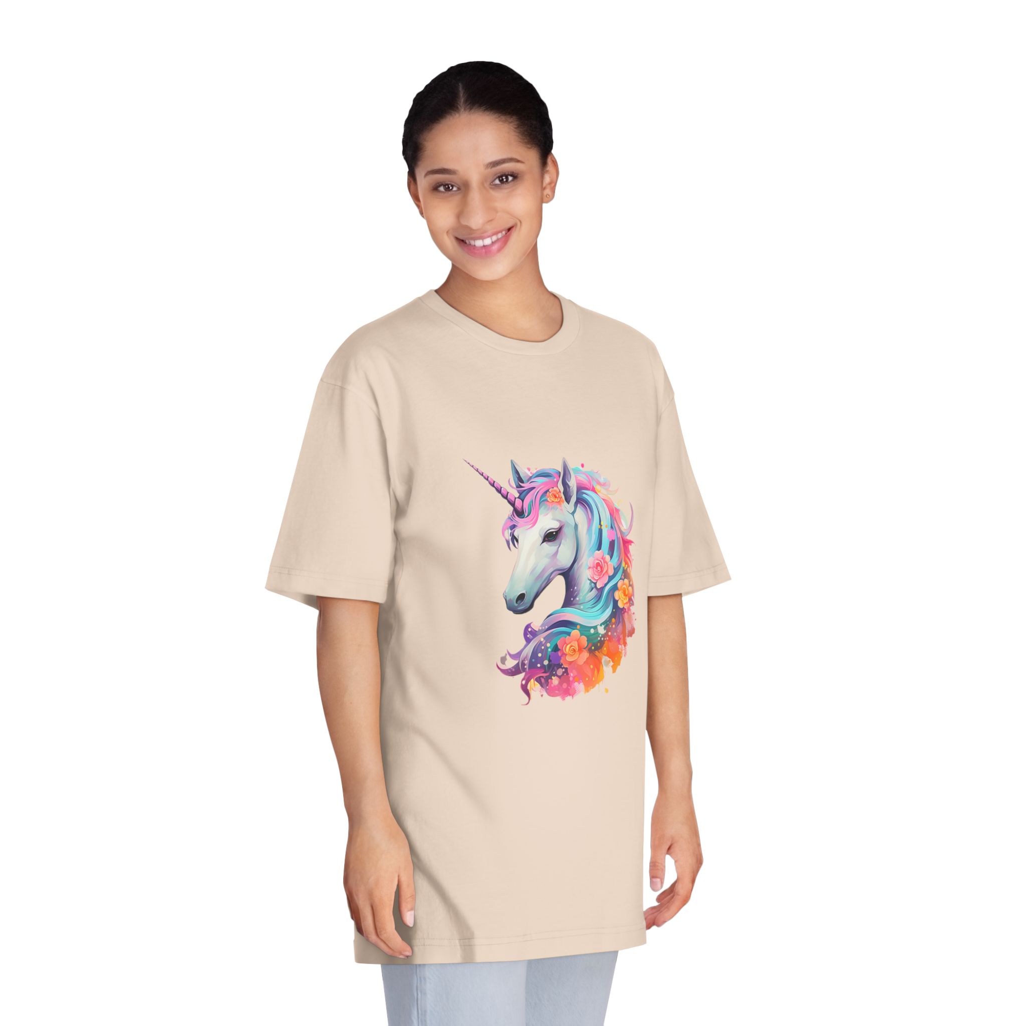 Unicorn Head Colorful Art White Background (2) Unisex Classic Crewneck T Shirt - Image 11