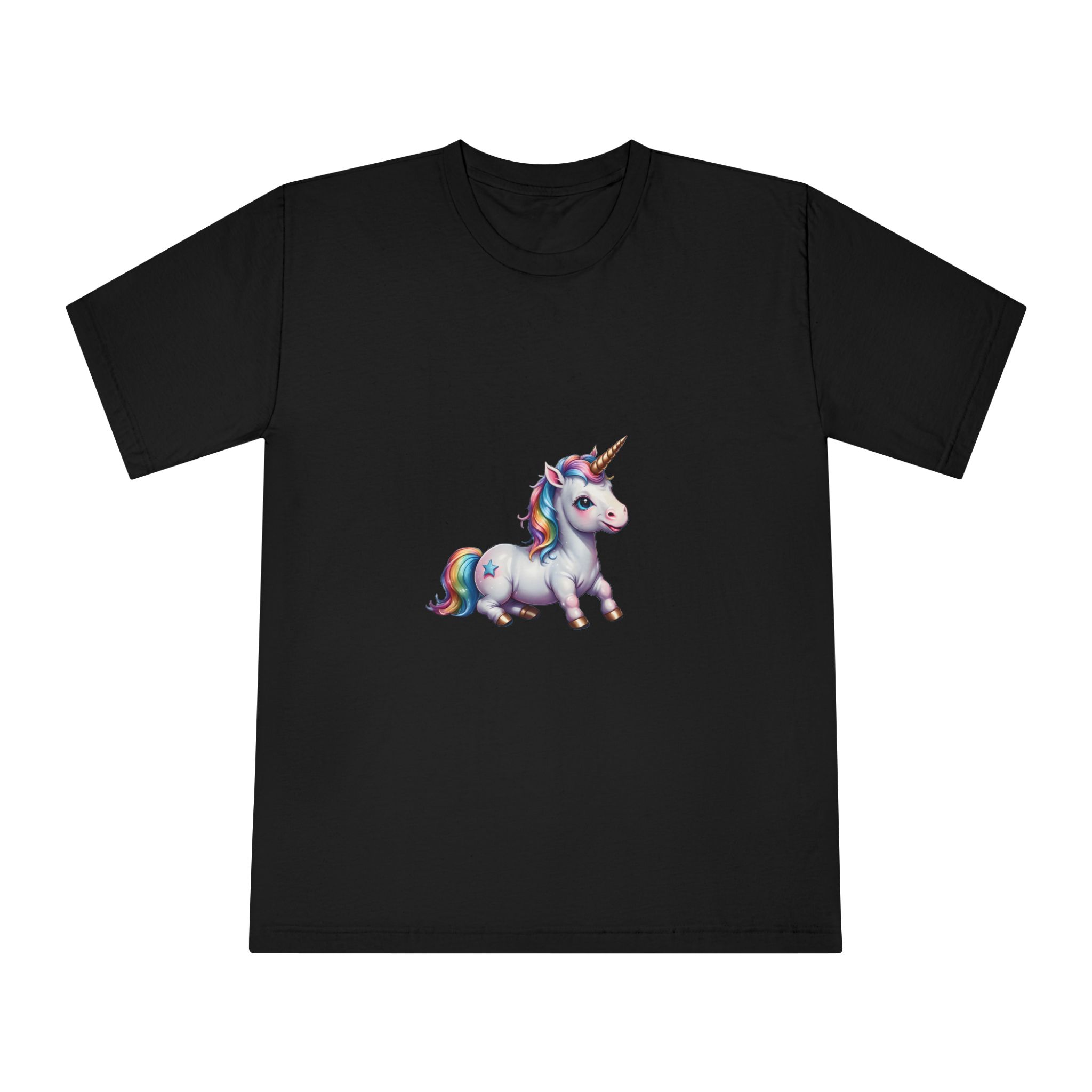 Happy Unicorn Background Sky Rainbow Unisex Classic Crewneck T Shirt - Image 5