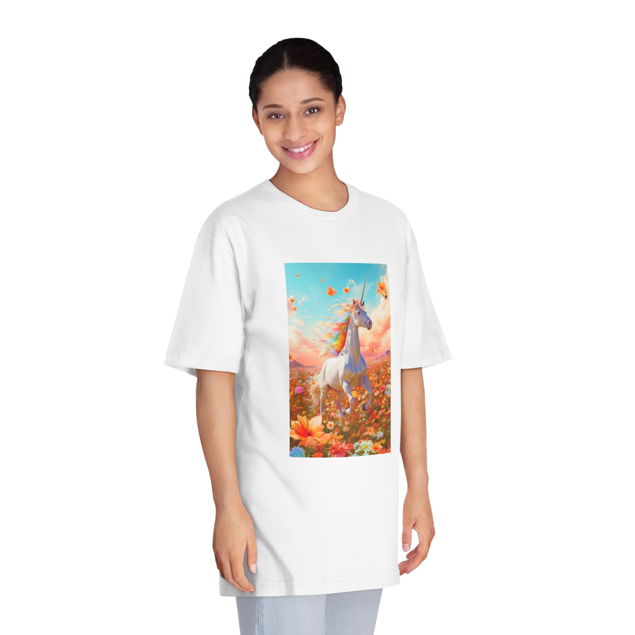 Image White Unicorn Running Through Field Wildflowers Generative Ai Unisex Classic Crewneck T Shirt - Image 3