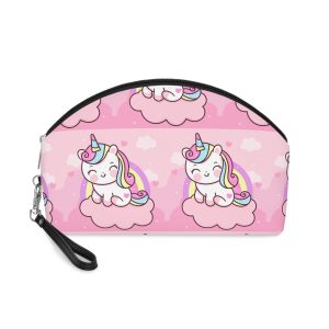 Cute Unicorn Vector On Sweet Cloud and Heart With Rainbow Pony Cartoon Kawaii Animals Background Valentines Day Gift Makeup Bag