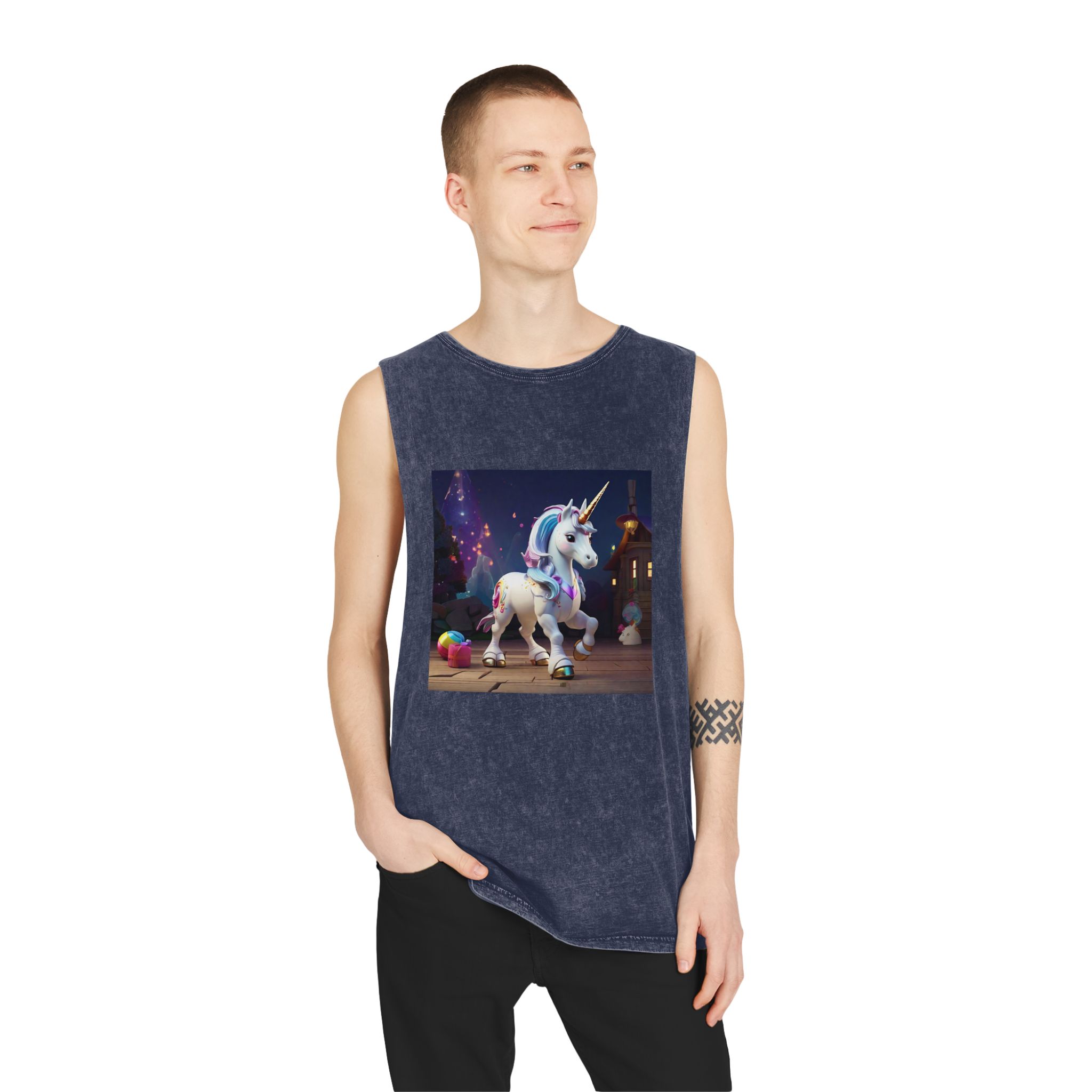 Animated Unicorn Children Generated By Ai (15) Unisex Stonewash Tank Top - Image 15