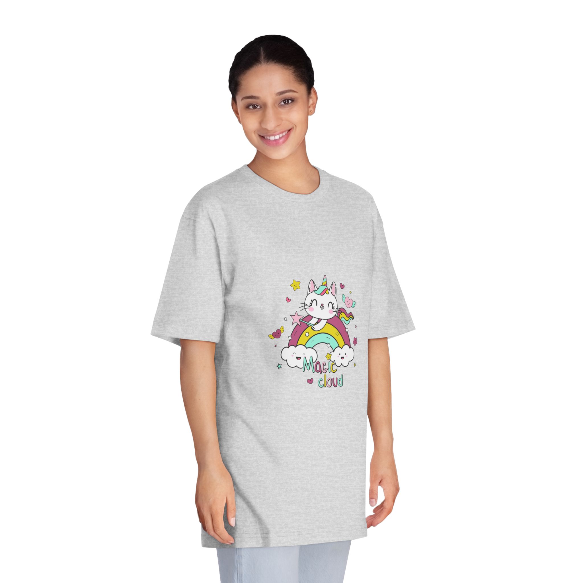 Unicorn Cat Rainbow With Magic Cloud Illustration Unisex Classic Crewneck T Shirt - Image 15
