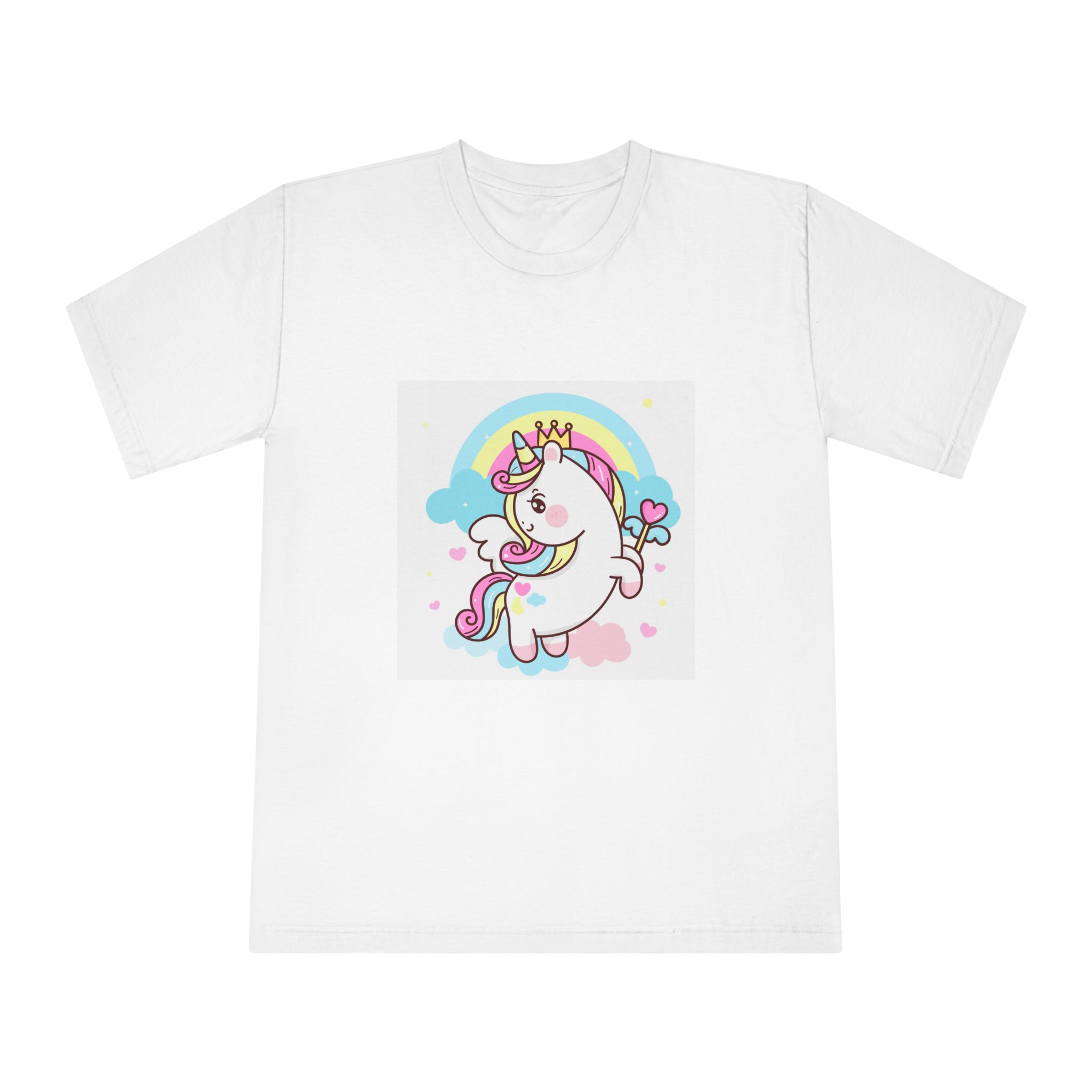 Cute Unicorn Vector Princess Pegasus Holding Heart Magic Wand On Pastel Sky With Sweet Cloud and Heart Pony Cartoon Kawaii Animals Background Unisex Classic Crewneck T Shirt