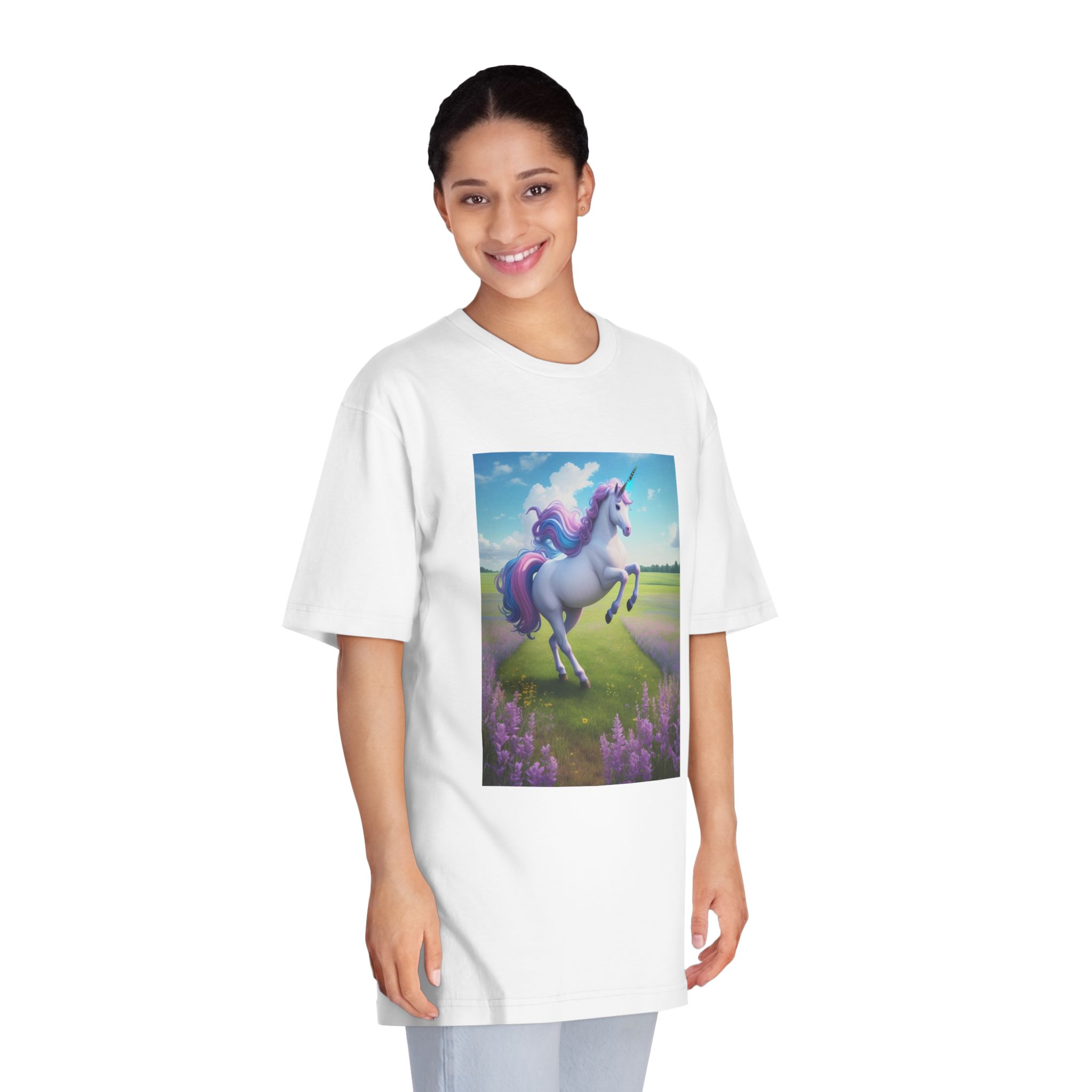 Beautiful Unicorn Running Magical Meadow Unicorn Background Images Whimsical Unicorn (72) Unisex Classic Crewneck T Shirt - Image 3
