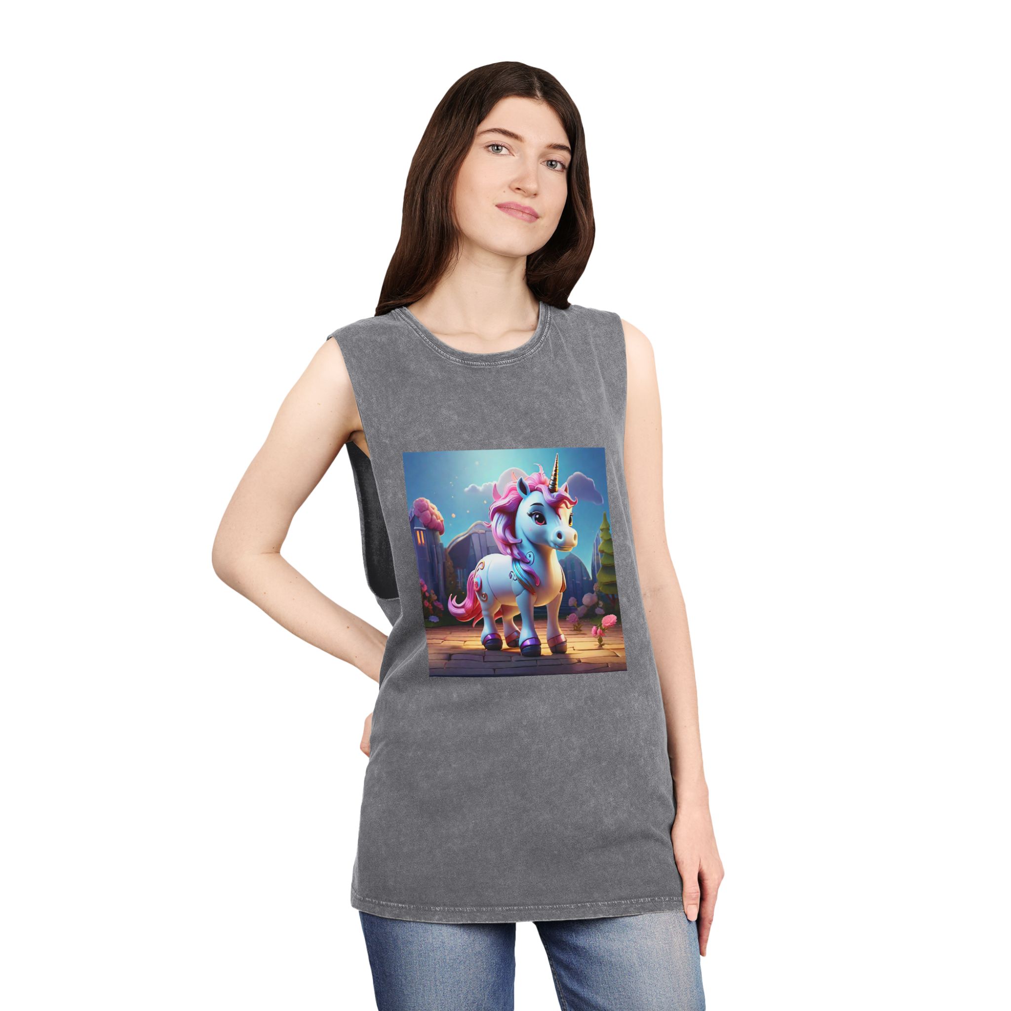 Animated Unicorn Children Generated By Ai (8) Unisex Stonewash Tank Top - Image 12