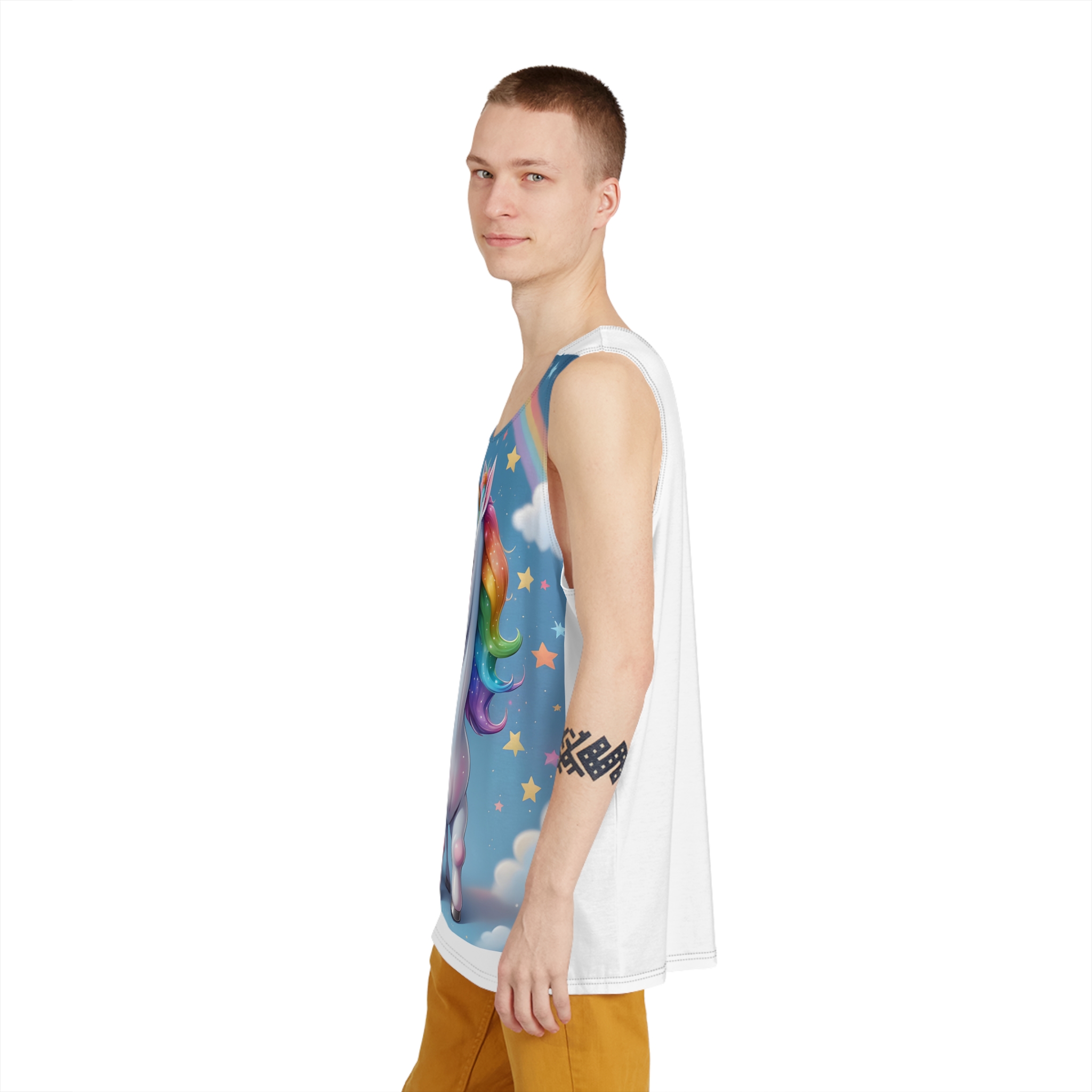 Happy Unicorn Background Sky Rainbow Copy Mens Tank Aop