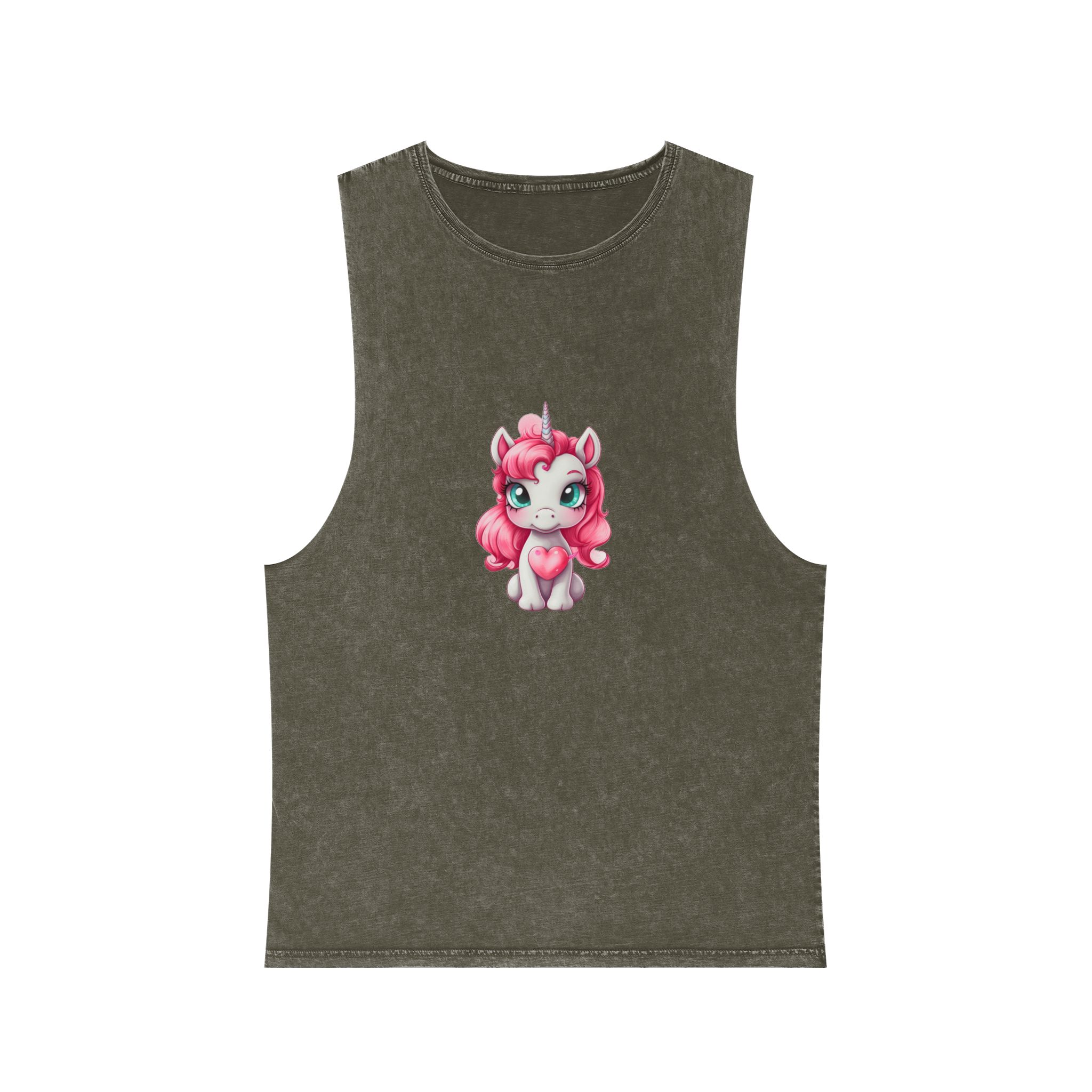 Cartoon Unicorn With Pink Hair Heart Shaped Tail Generative Ai Unisex Stonewash Tank Top - Image 5