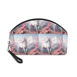 Unicorn Standing Field Flowers With Mountains Background Generative Ai Makeup Bag