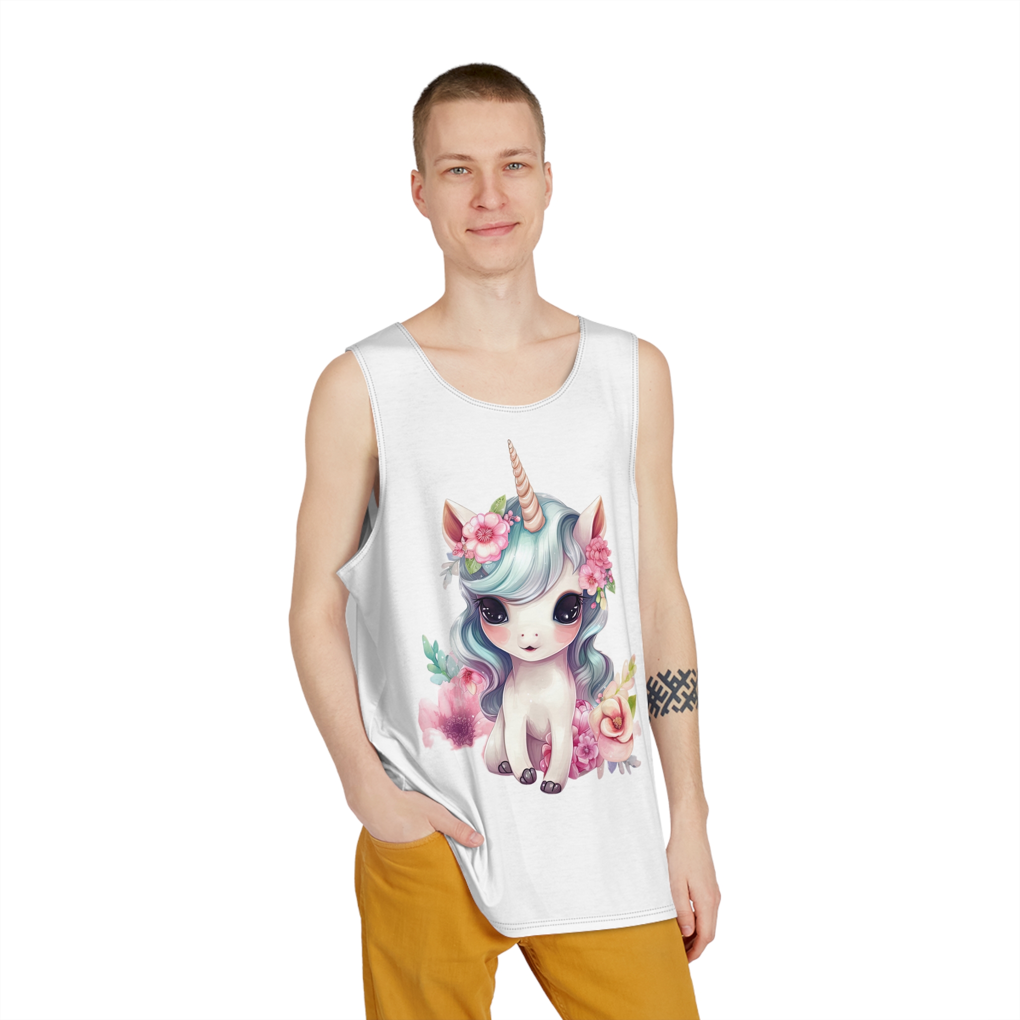 Unicorn With Flower Crown Its Head (1) Mens Tank Aop - Image 3