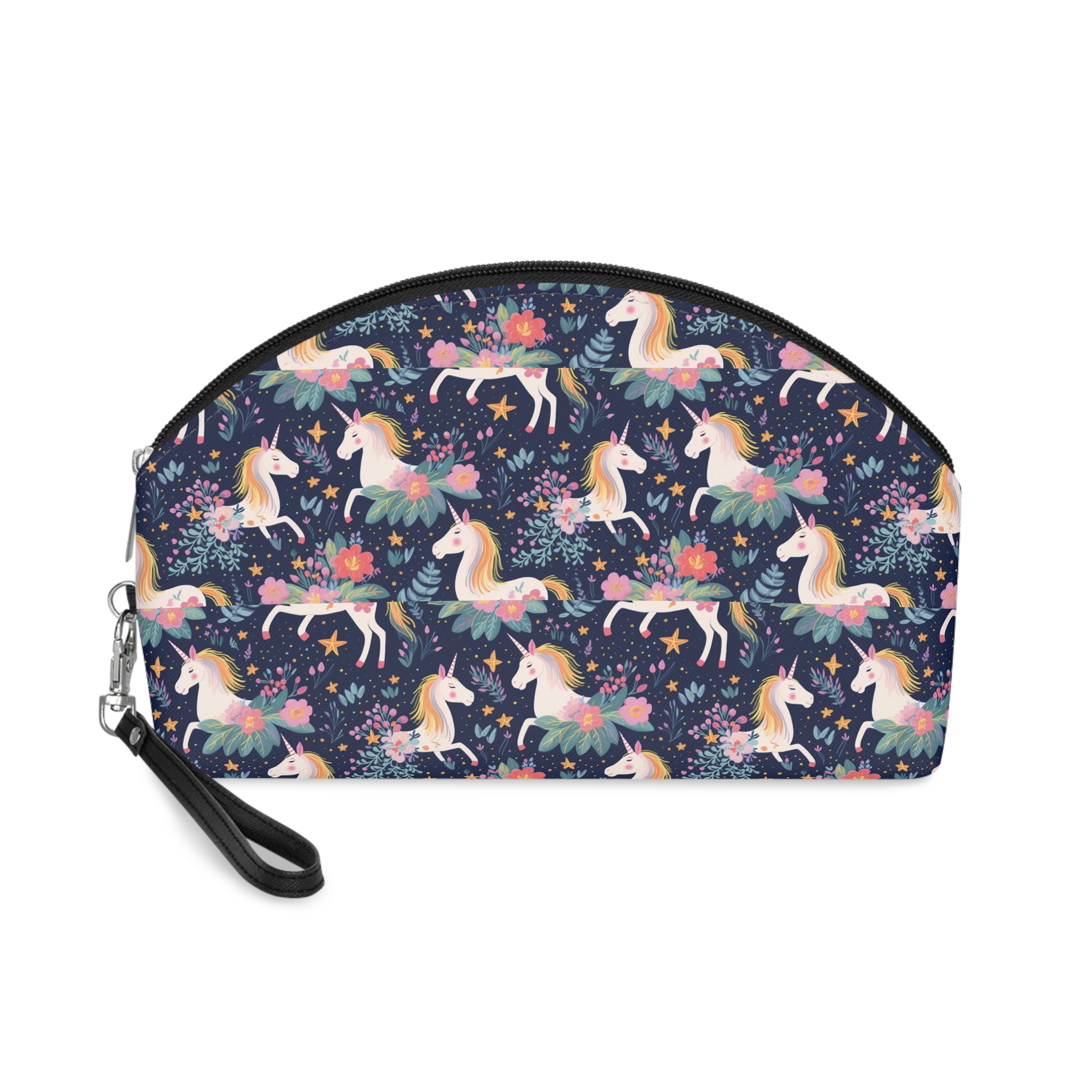 Close Up Pattern Unicorns Flowers Generative Ai Makeup Bag