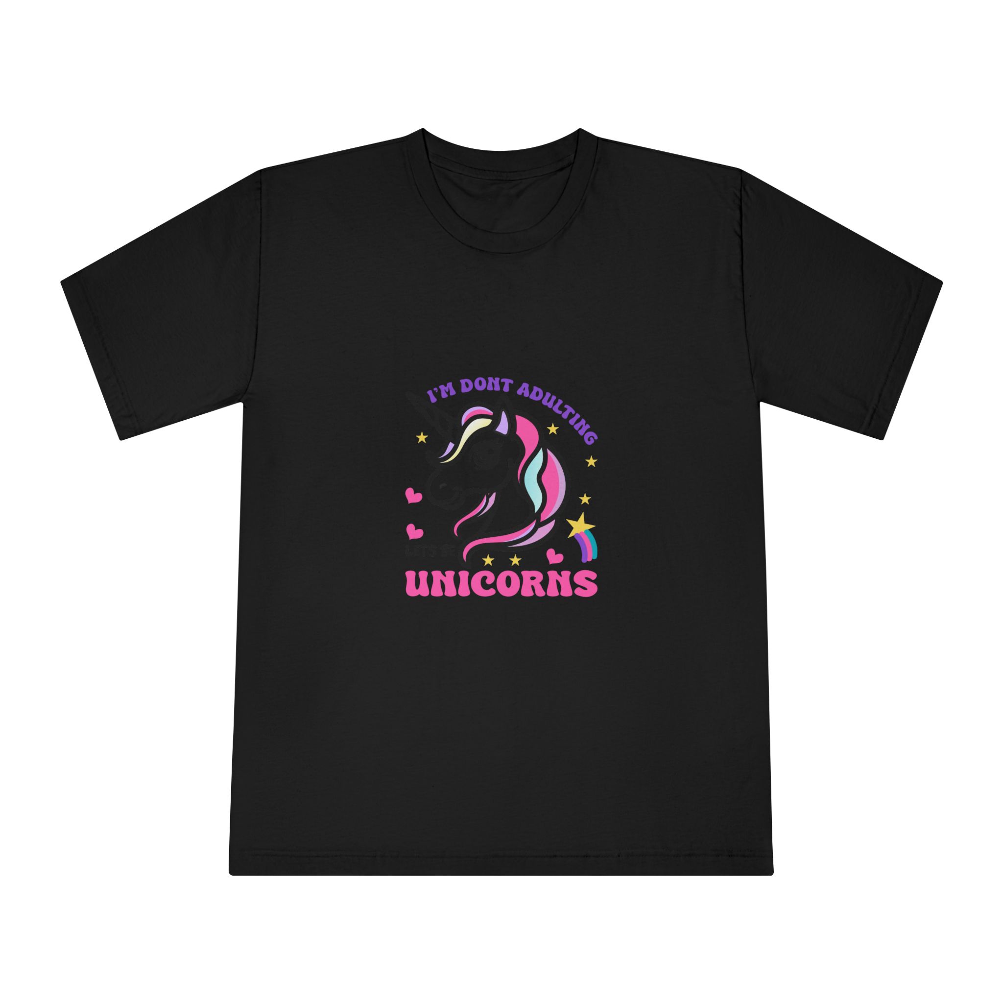 Cute Unicorn Illustration With Rainbow Stars Hearts Unisex Classic Crewneck T Shirt - Image 5