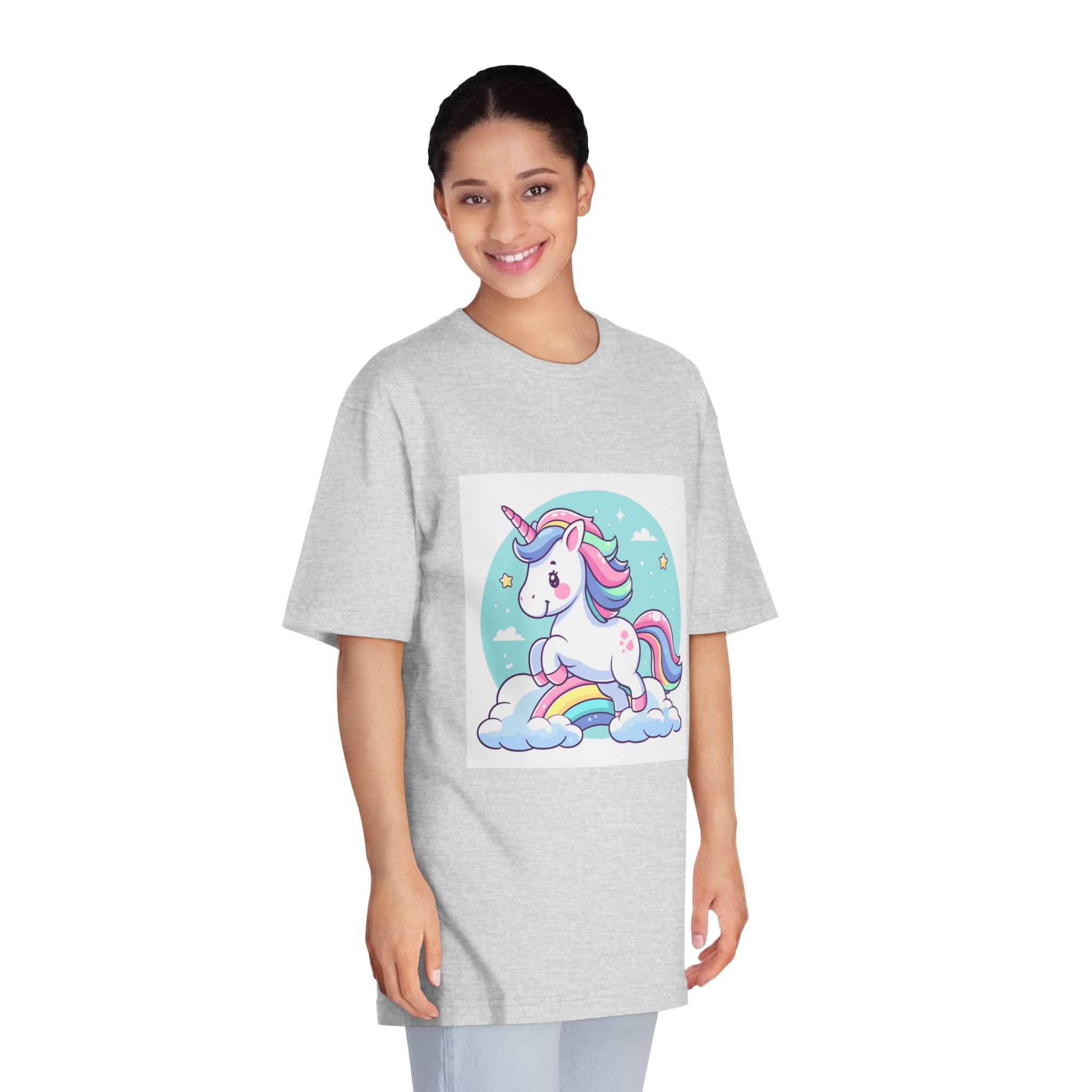 Cartoon Unicorn With Rainbow Its Tail Unisex Classic Crewneck T Shirt - Image 15