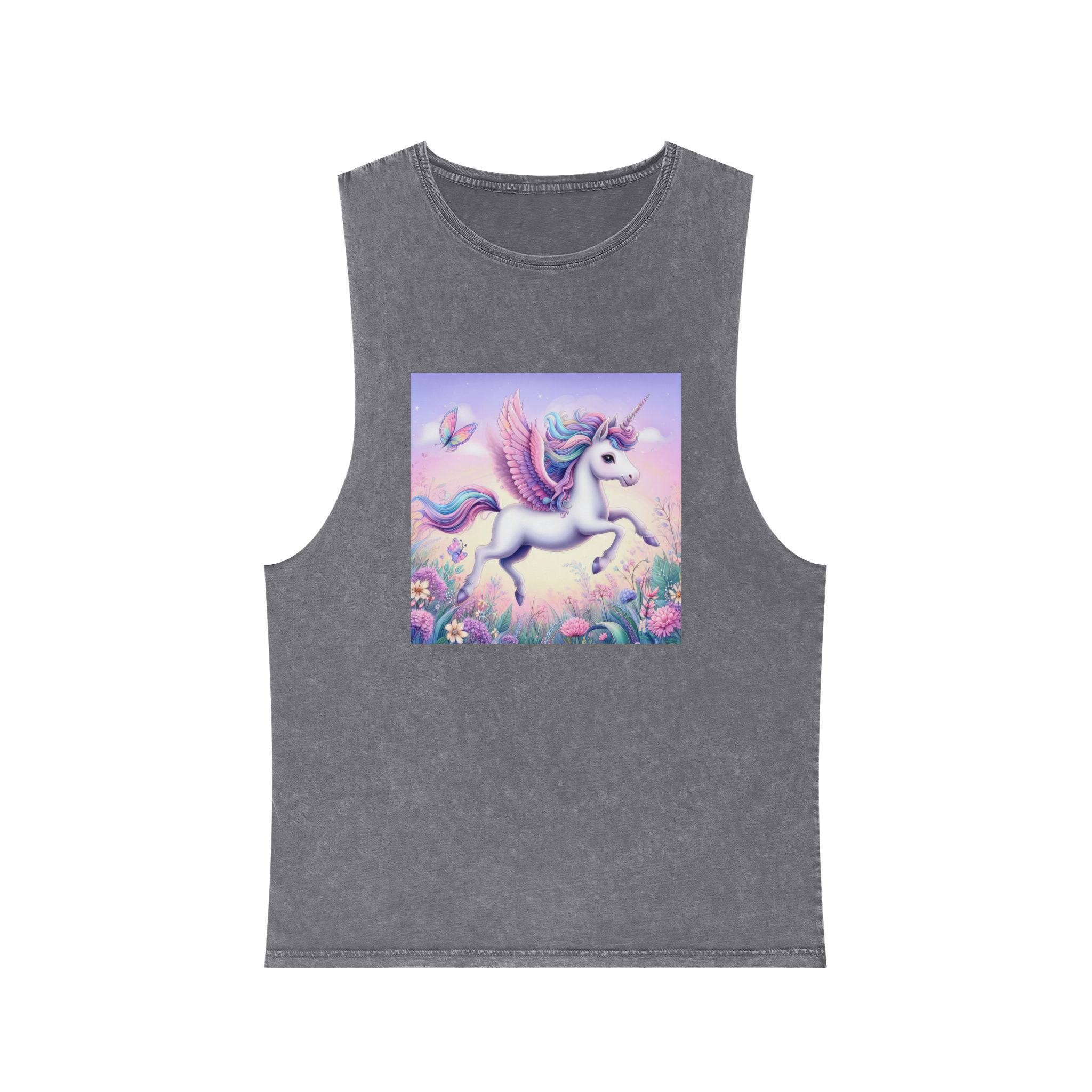 Beautiful Unicorn Running Magical Meadow Unicorn Background Images Whimsical Unicorn (1) Unisex Stonewash Tank Top - Image 9
