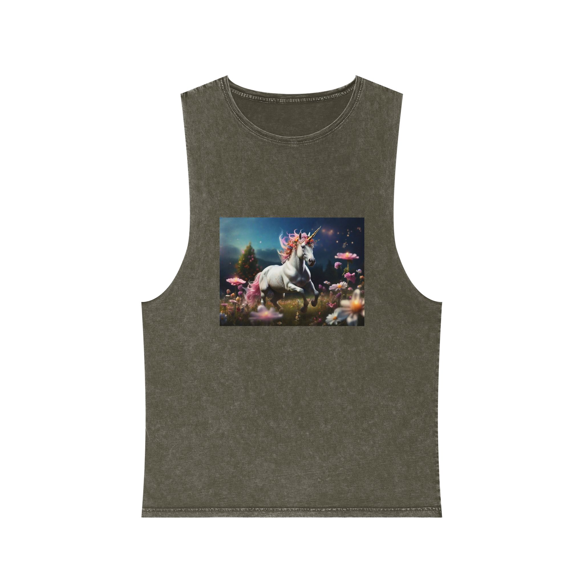 Beautiful Unicorn Running Magical Meadow Unicorn Background Images Whimsical Unicorn (23) Unisex Stonewash Tank Top - Image 5