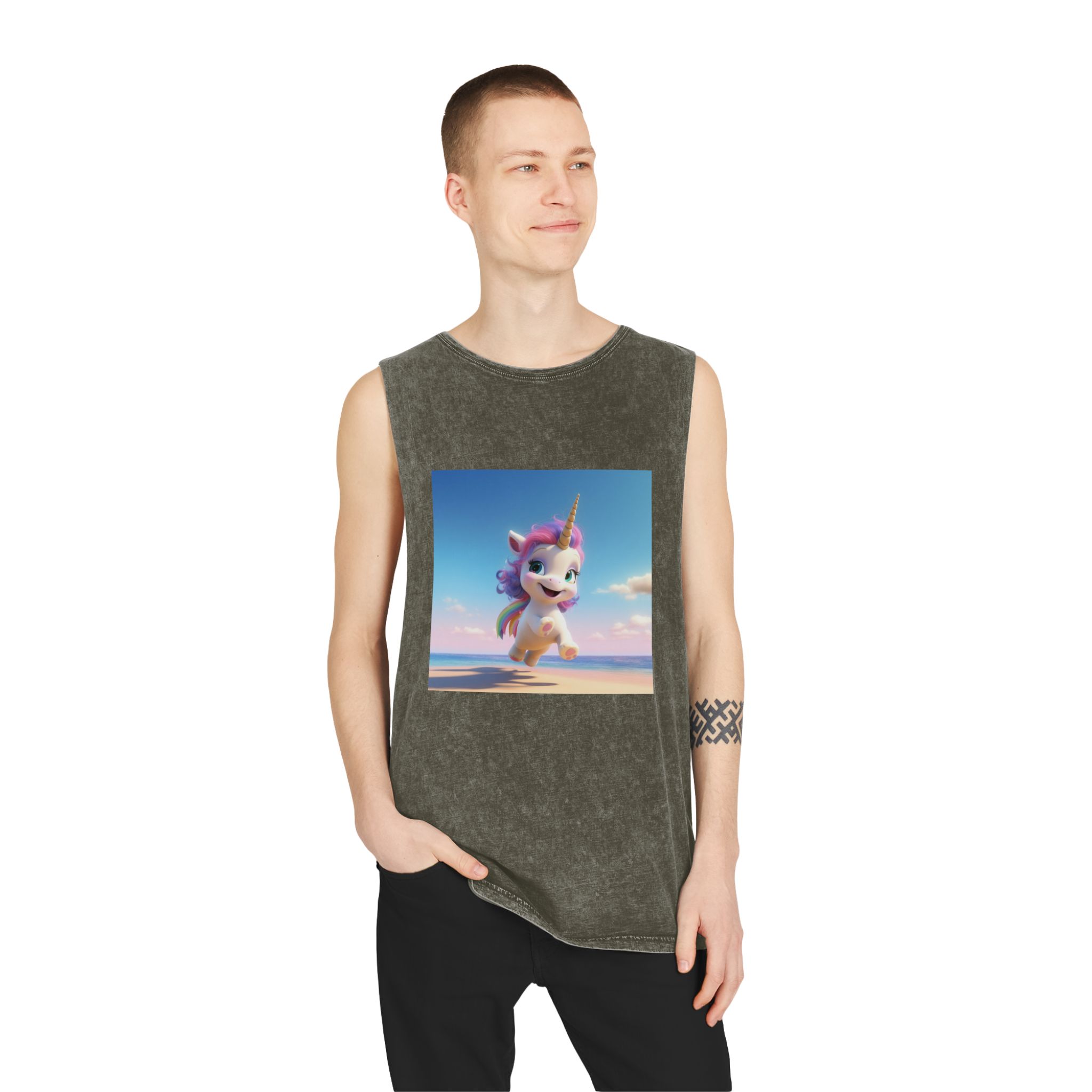 Animated Unicorn Children Unisex Stonewash Tank Top - Image 7