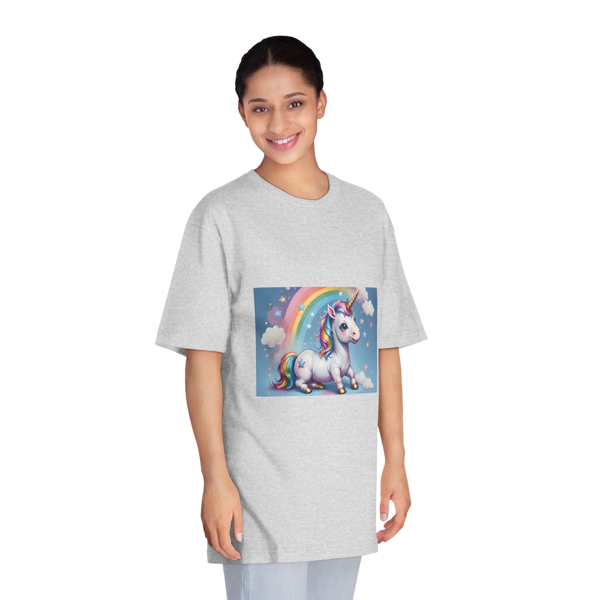 Happy Unicorn Background Sky Rainbow Unisex Classic Crewneck T Shirt - Image 15