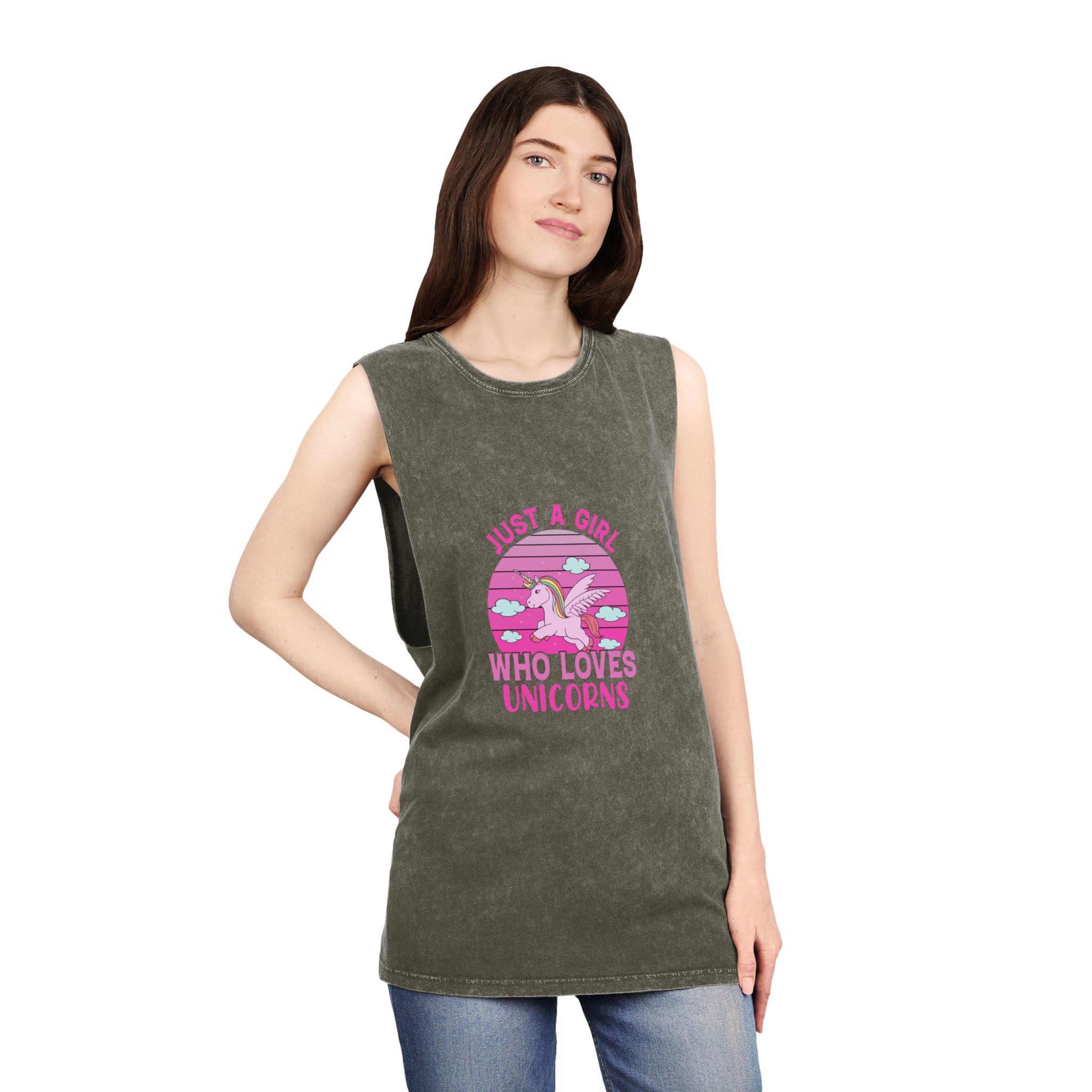 Just A Girl Who Loves Unicorns Unisex Stonewash Tank Top - Image 8