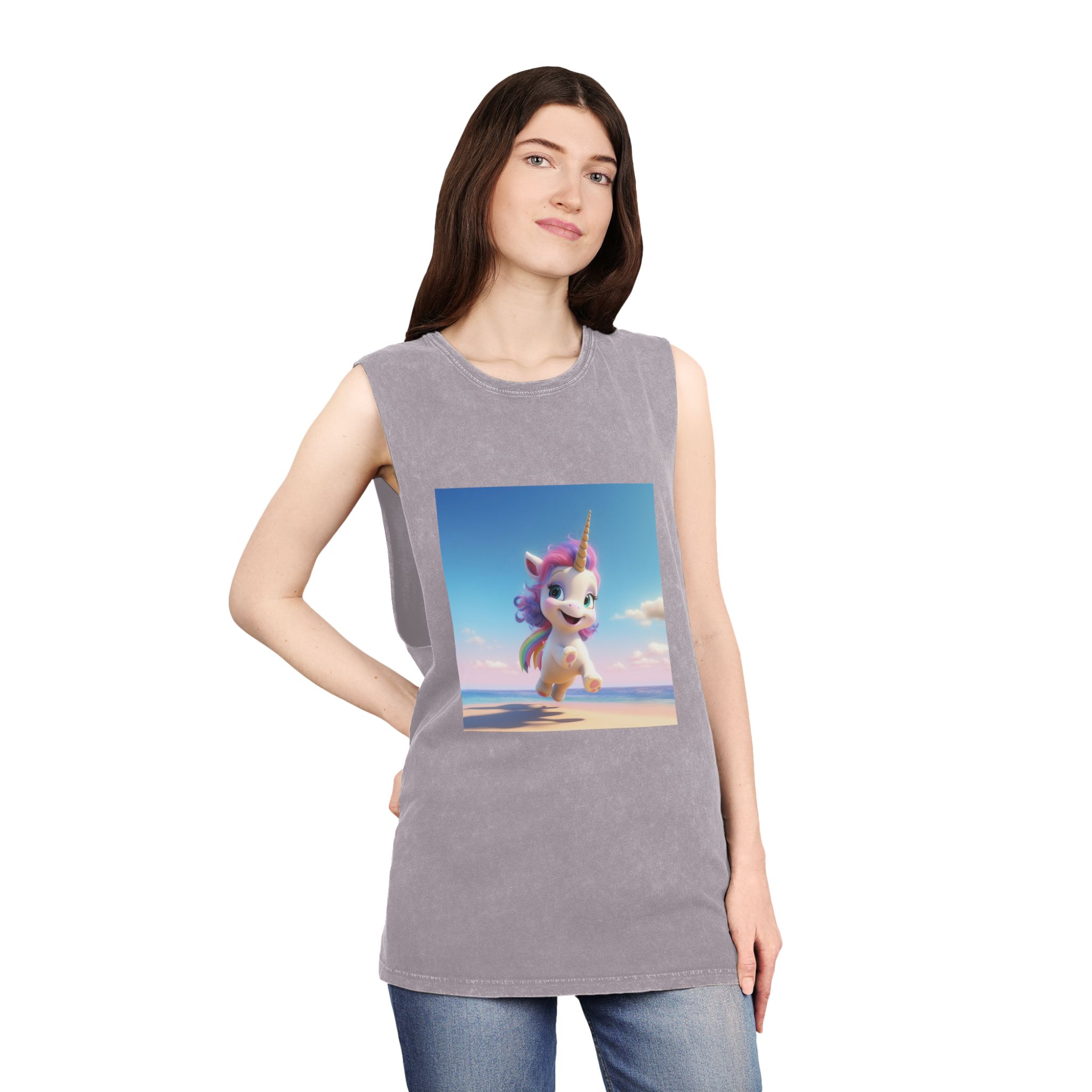 Animated Unicorn Children Unisex Stonewash Tank Top - Image 20