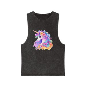 Cartoon Unicorn With Flower Crown Its Head Generative Ai Unisex Stonewash Tank Top