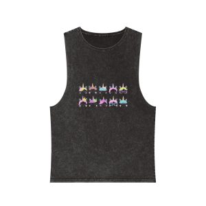 Pretty Pony Unicorns Faces Flat Set For Web Design Unisex Stonewash Tank Top