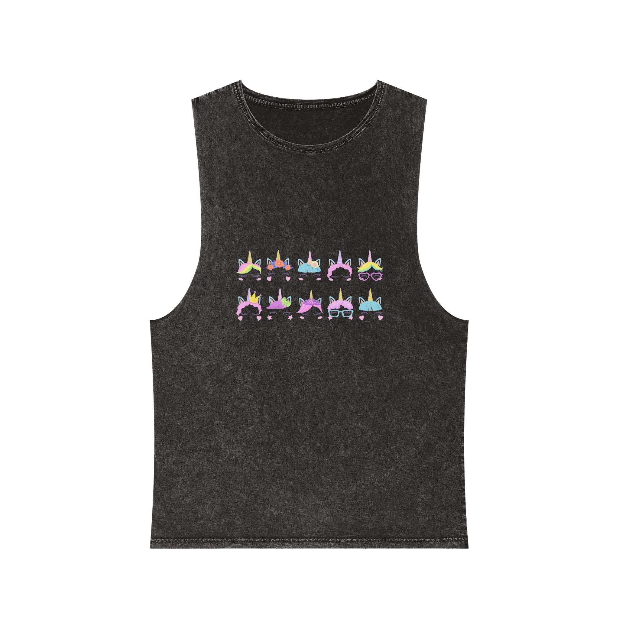 Pretty Pony Unicorns Faces Flat Set For Web Design Unisex Stonewash Tank Top
