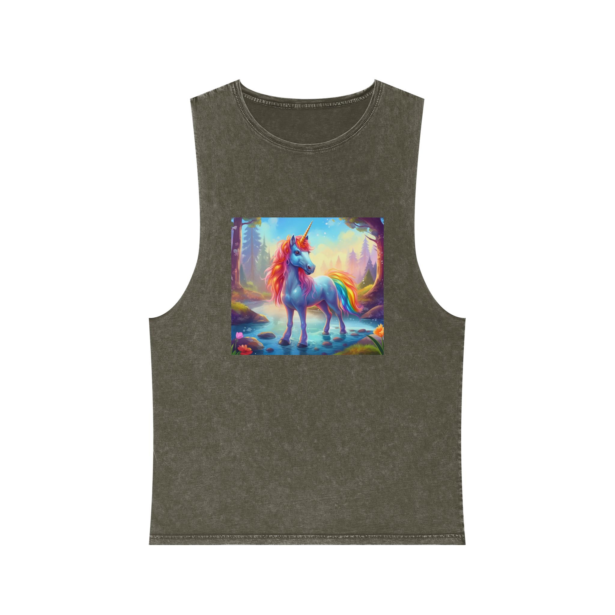Unicorn Standing Stream Water Forest Generative Ai Unisex Stonewash Tank Top - Image 5