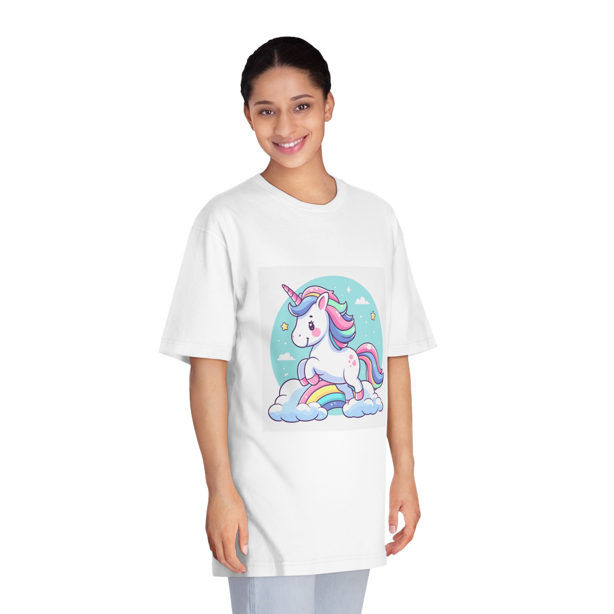 Cartoon Unicorn With Rainbow Its Tail Unisex Classic Crewneck T Shirt - Image 3