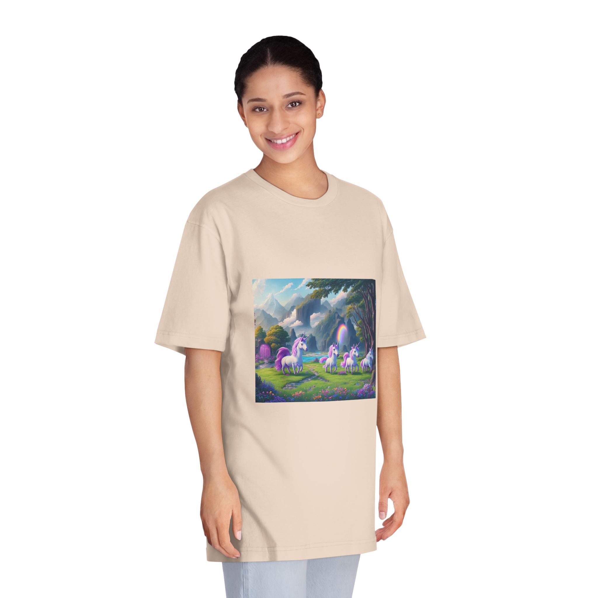 Painting Group Unicorns Landscape With Mountains Background Unisex Classic Crewneck T Shirt - Image 11