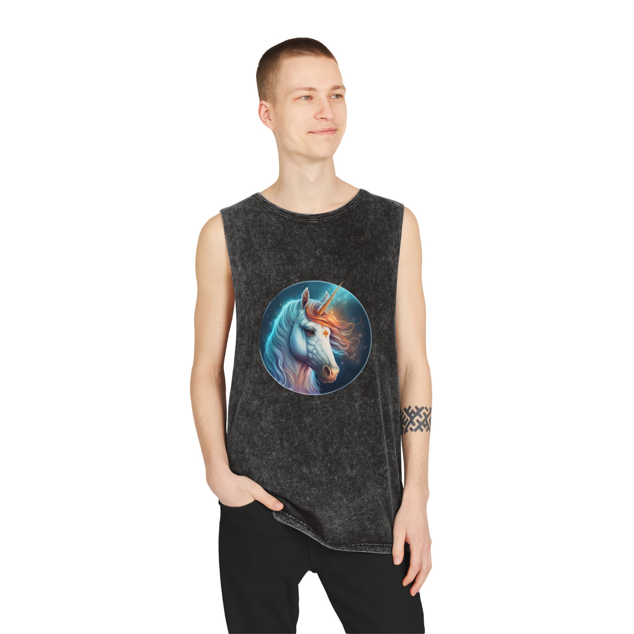 Adorable Colorful Unicorn Unisex Stonewash Tank Top - Image 3