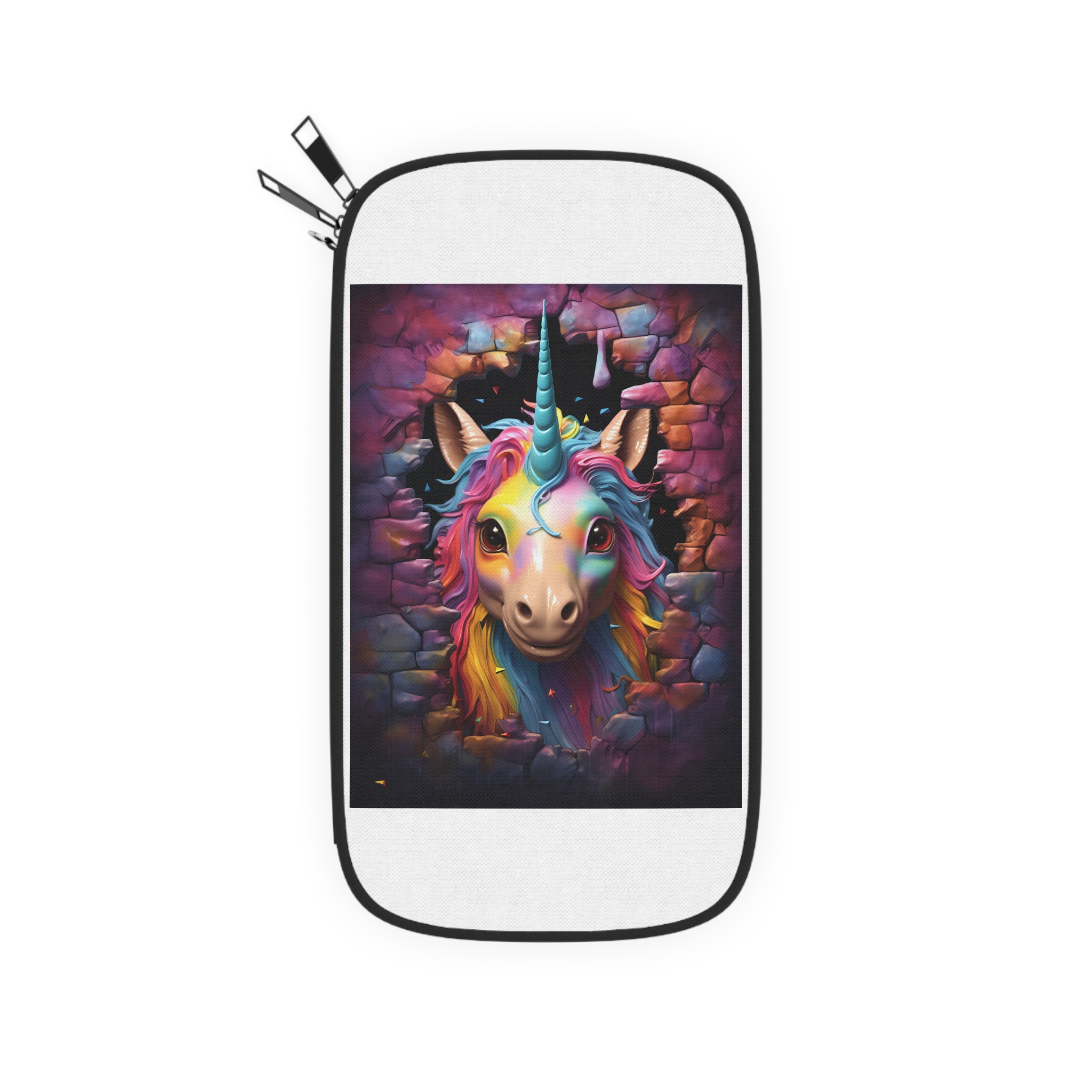 Cute Unicorn Cartoon Looking Through Wall Poster Illustration Kids Passport Wallet - Image 2