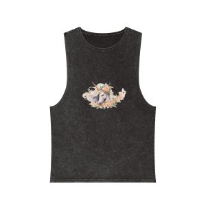 Beautiful Unicorn Card Template With Floral Wreath Generative Ai Unisex Stonewash Tank Top