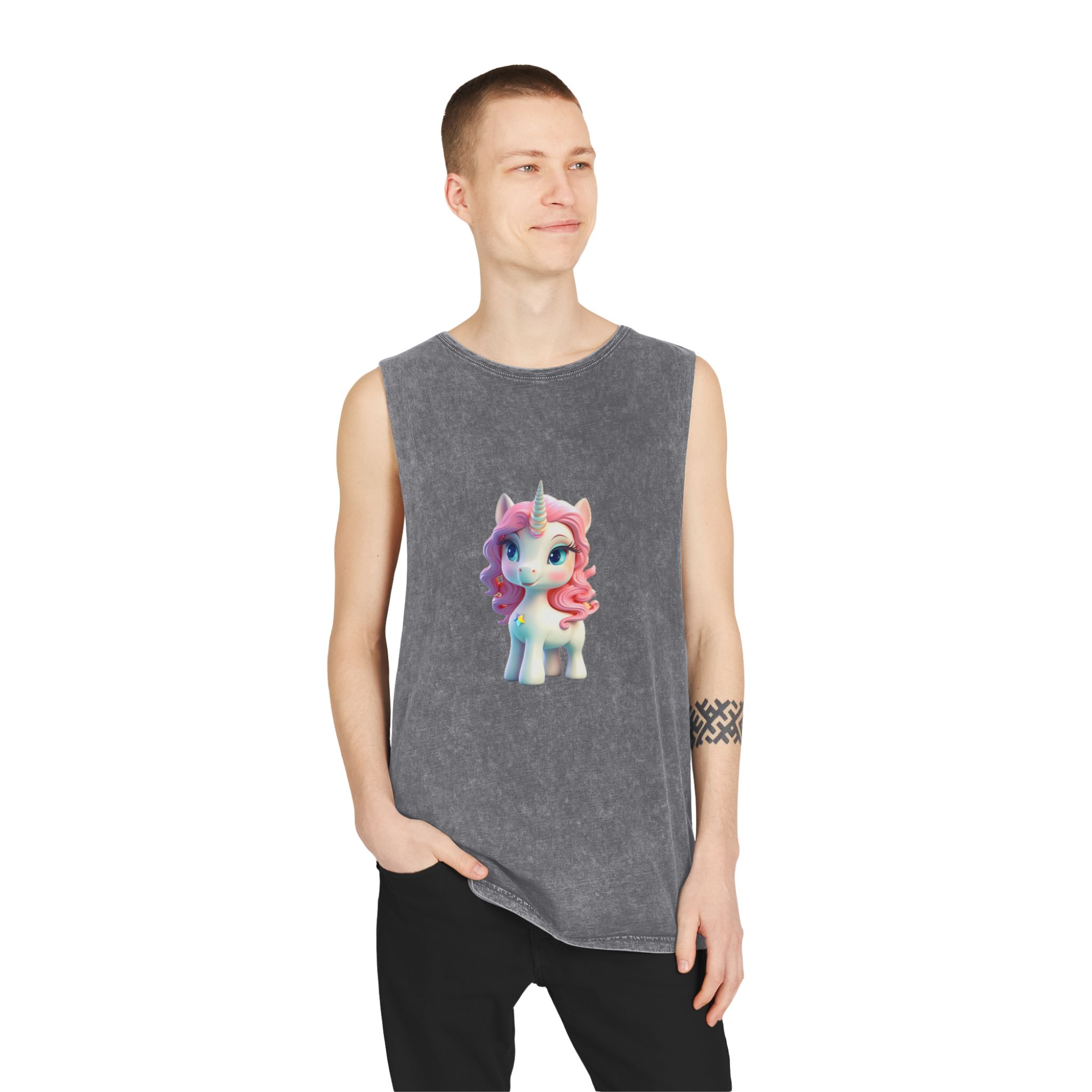 Colorful Cartoon Animated 3d Unicorn Children (14) Unisex Stonewash Tank Top - Image 11