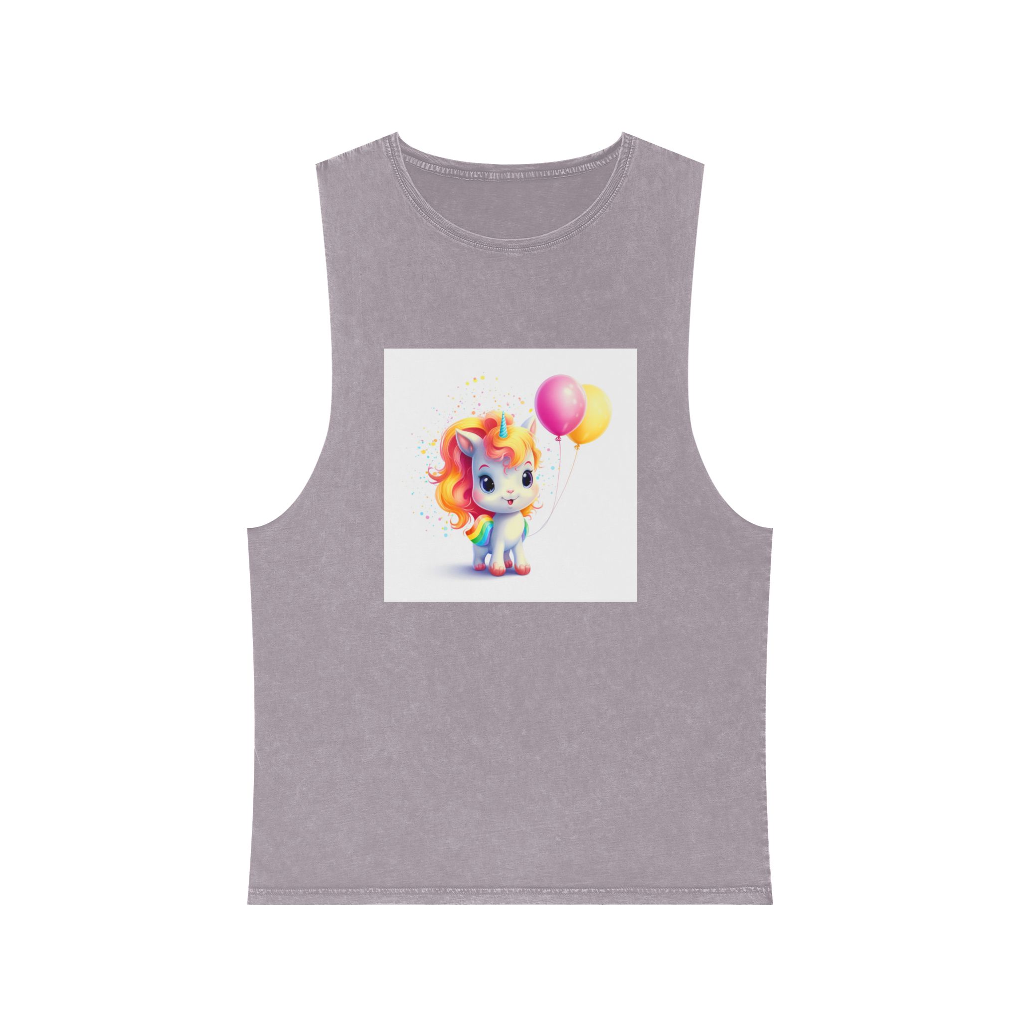 Cartoon Unicorn With Rainbow Mane Balloon Generative Ai (1) Unisex Stonewash Tank Top - Image 17