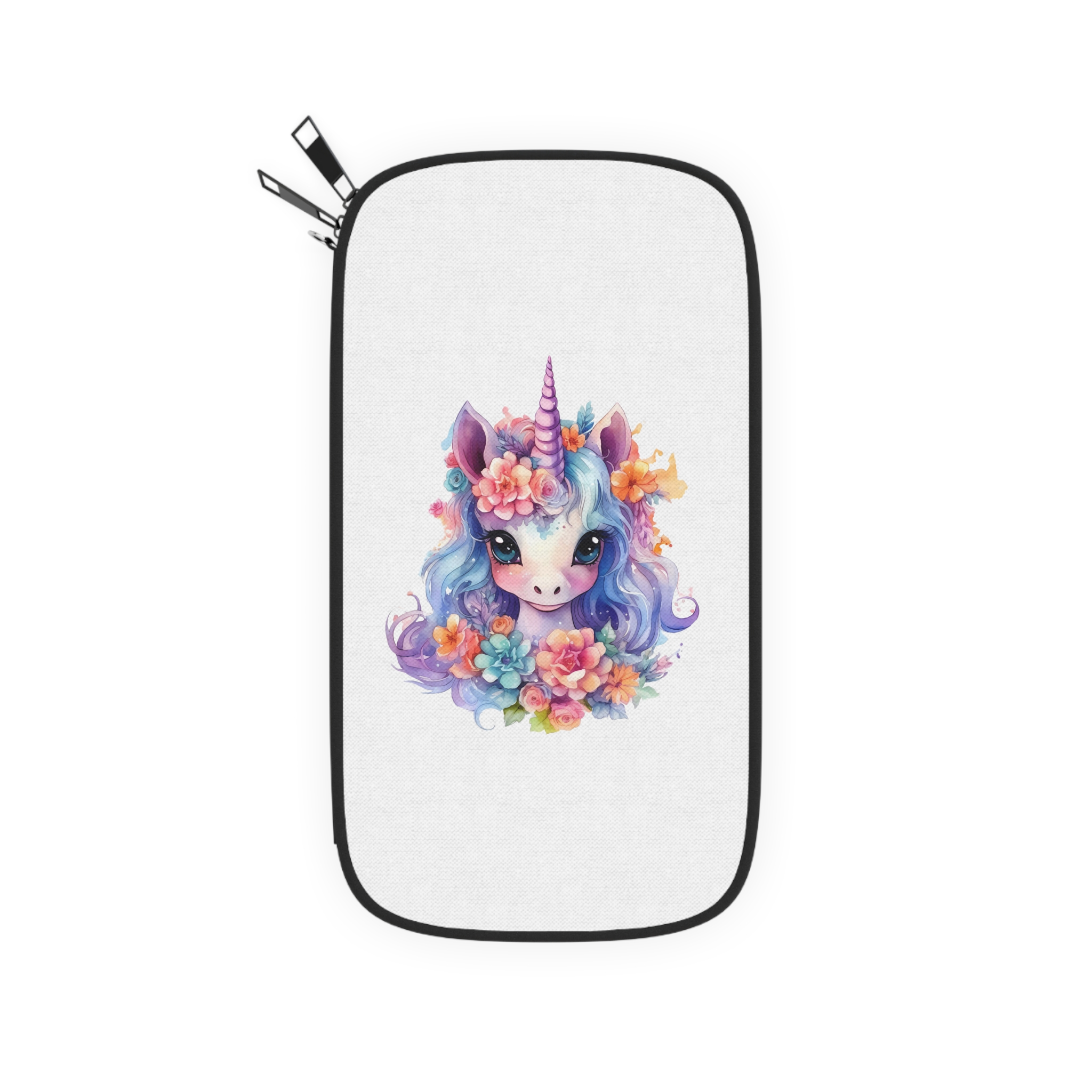 Cute Colorful Magic Unicorn With Flowers Watercolor Style (9) Passport Wallet - Image 2