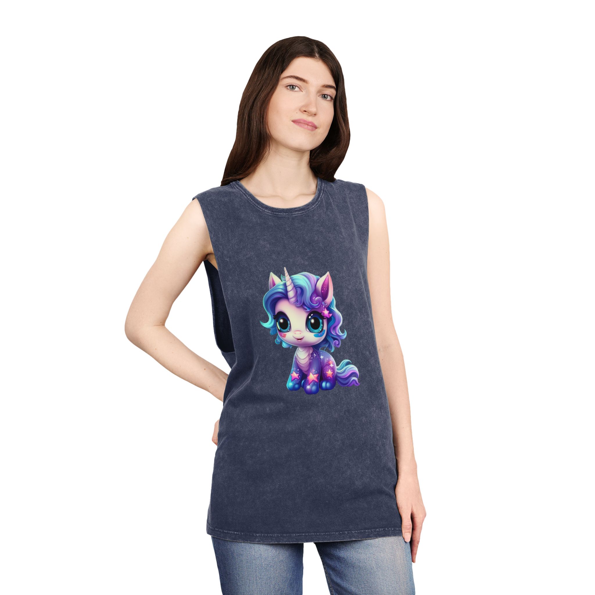 Beautiful Cute Baby Unicorn Unisex Stonewash Tank Top - Image 16