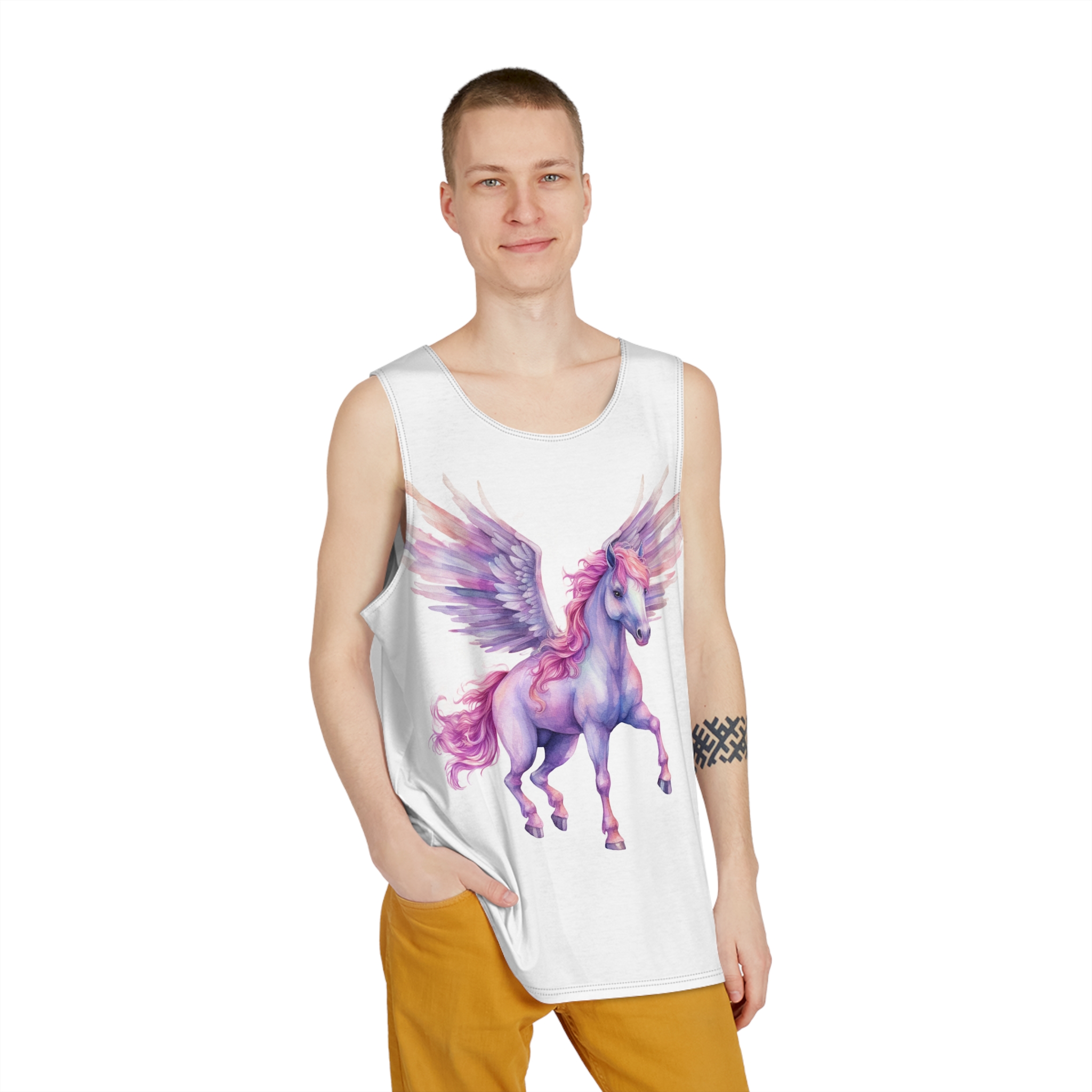 Painting Unicorn With Pink Hair Wings Generative Ai Mens Tank Aop - Image 3