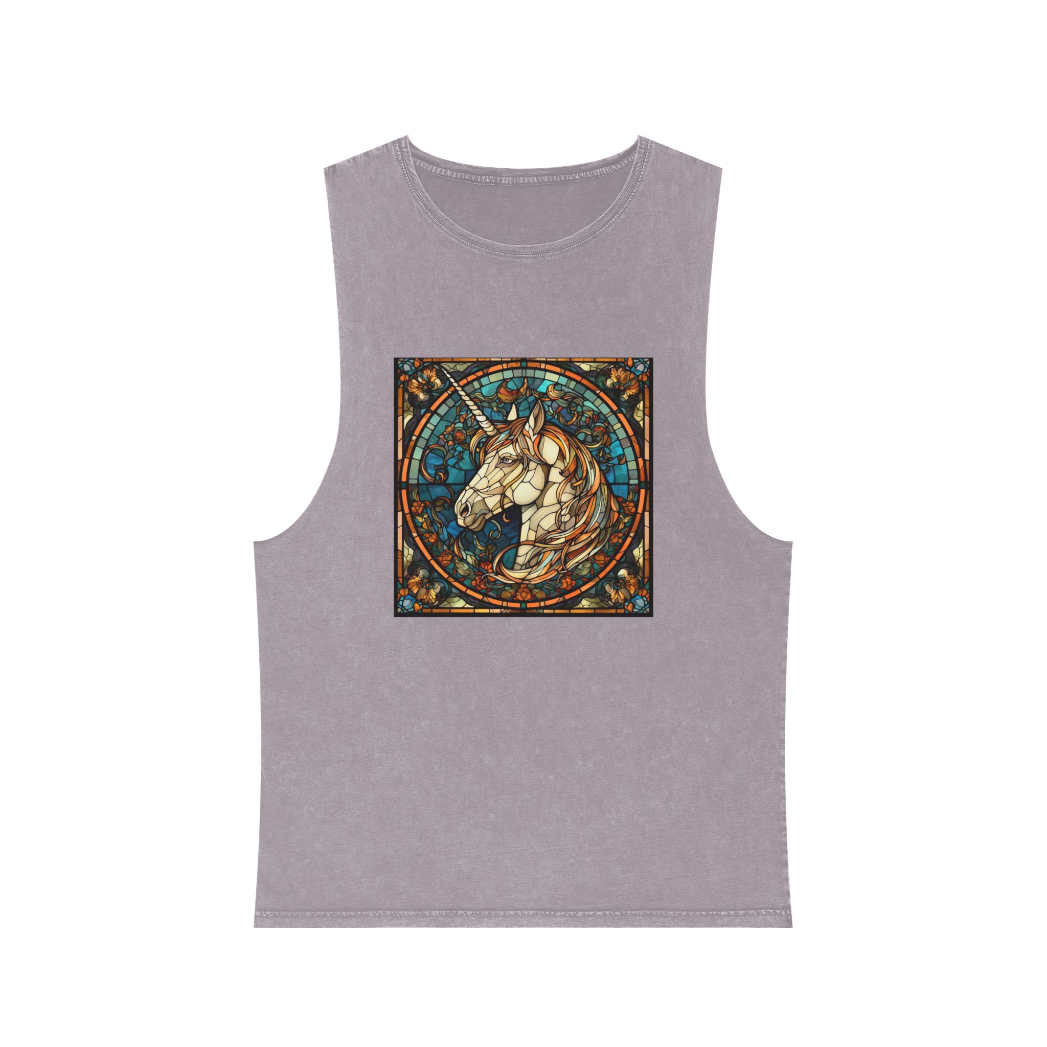 Stained Glass Unicorn Fantasy Unisex Stonewash Tank Top - Image 17