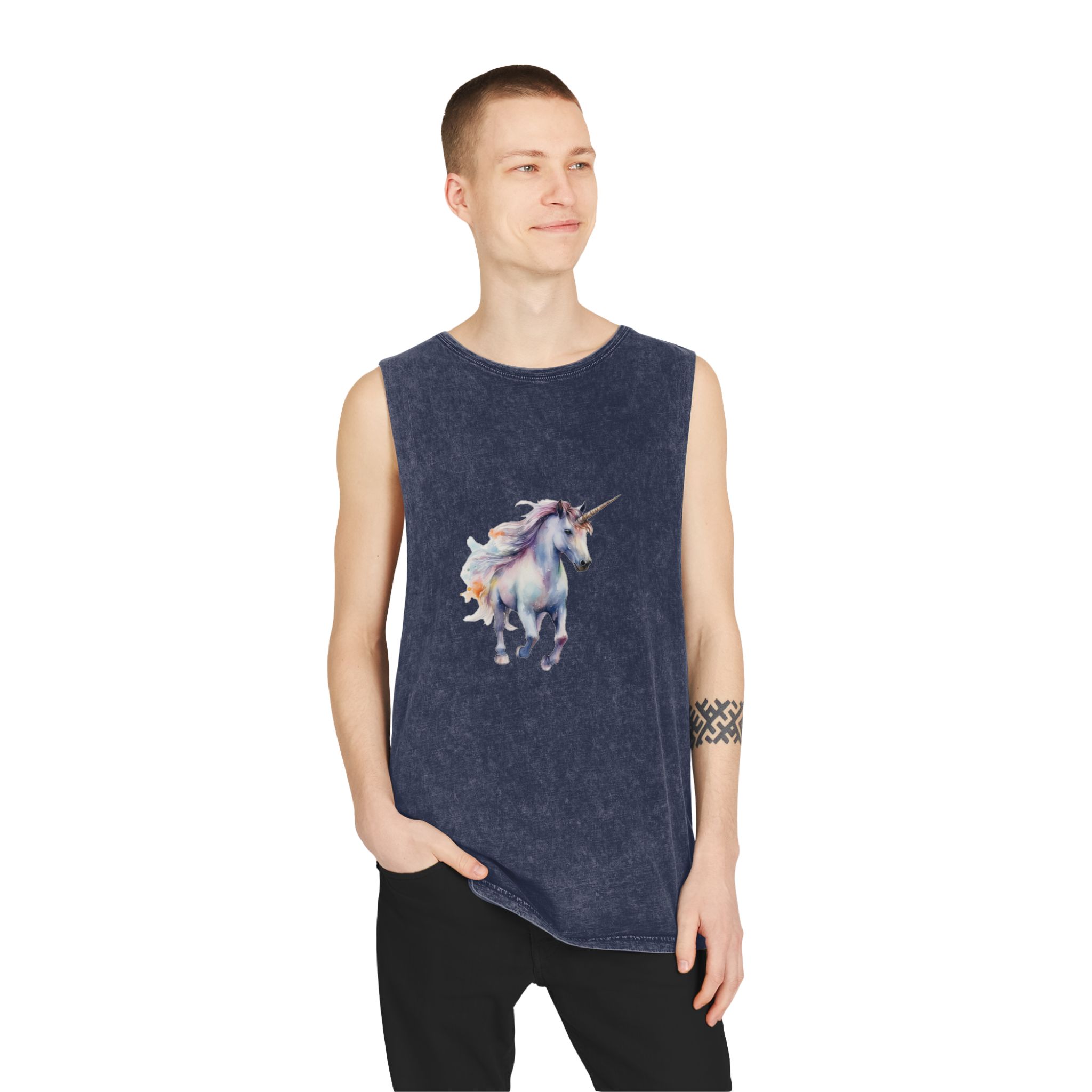 Painting Unicorn With Long Mane Colorful Mane Generative Ai (4) Unisex Stonewash Tank Top - Image 15