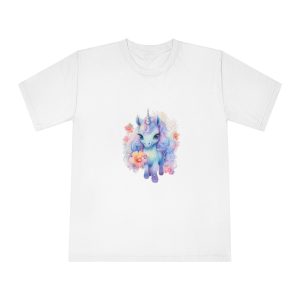 Cute Colorful Magic Unicorn With Flowers Watercolor Style Unisex Classic Crewneck T Shirt